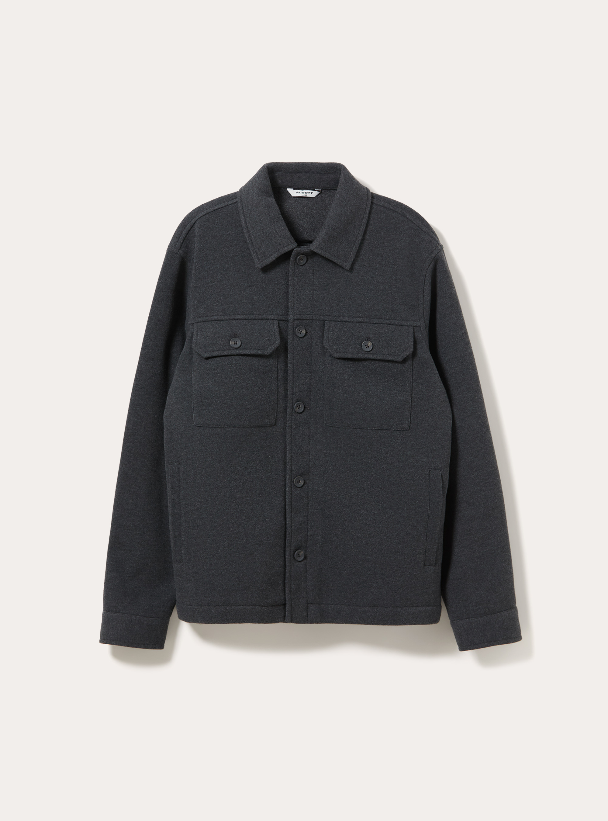 Cloth shirt jacket with collar and chest pockets, MGY1 GREY MEL DARK