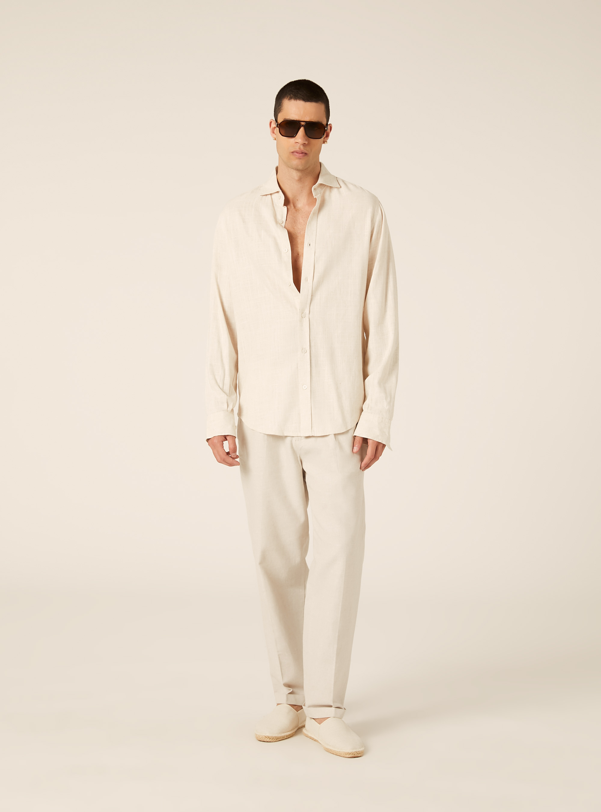 Pantal&oacute;n Sastrero Ligero de Mezcla de Lino, MBG2 BEIGE MEL MED