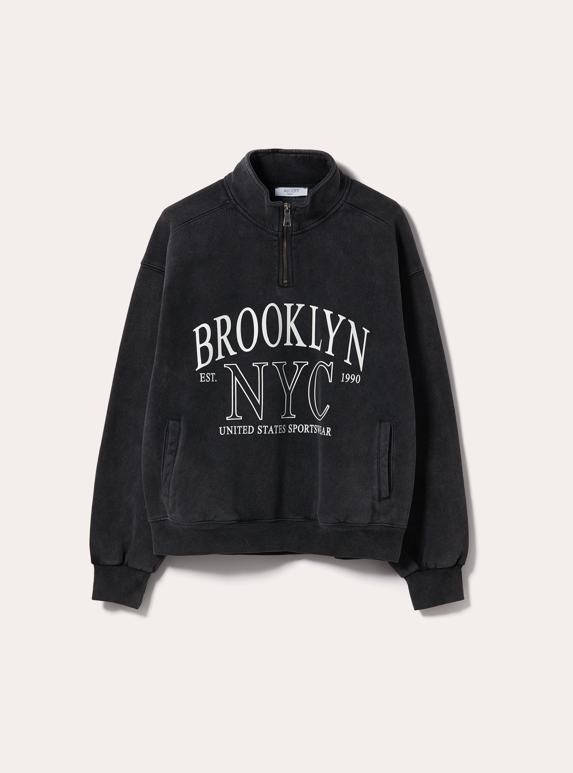 Half-neck sweatshirt with zip, BK1 BLACK