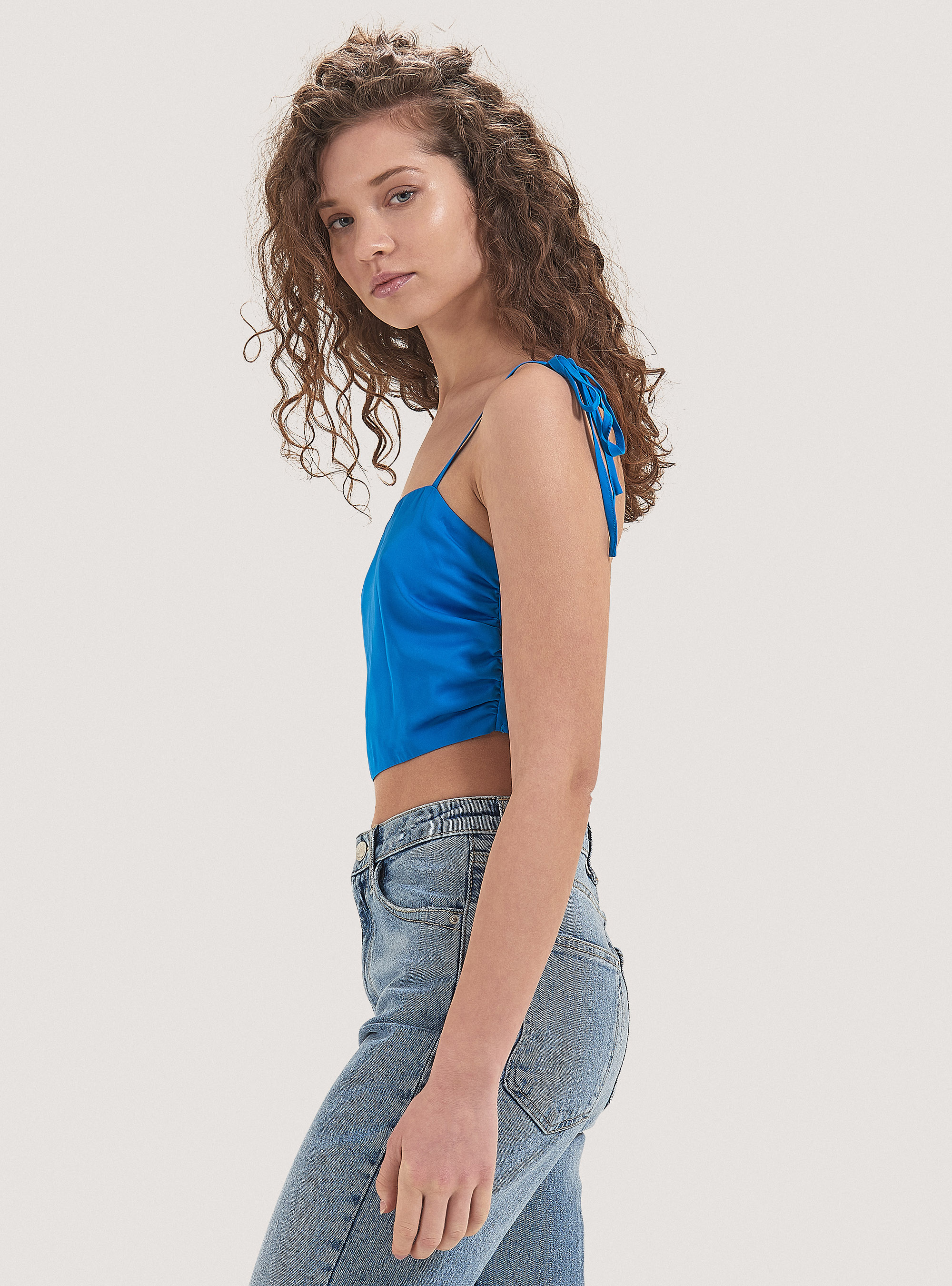 Cropped satin top, AZ2 AZZURRE MEDIUM