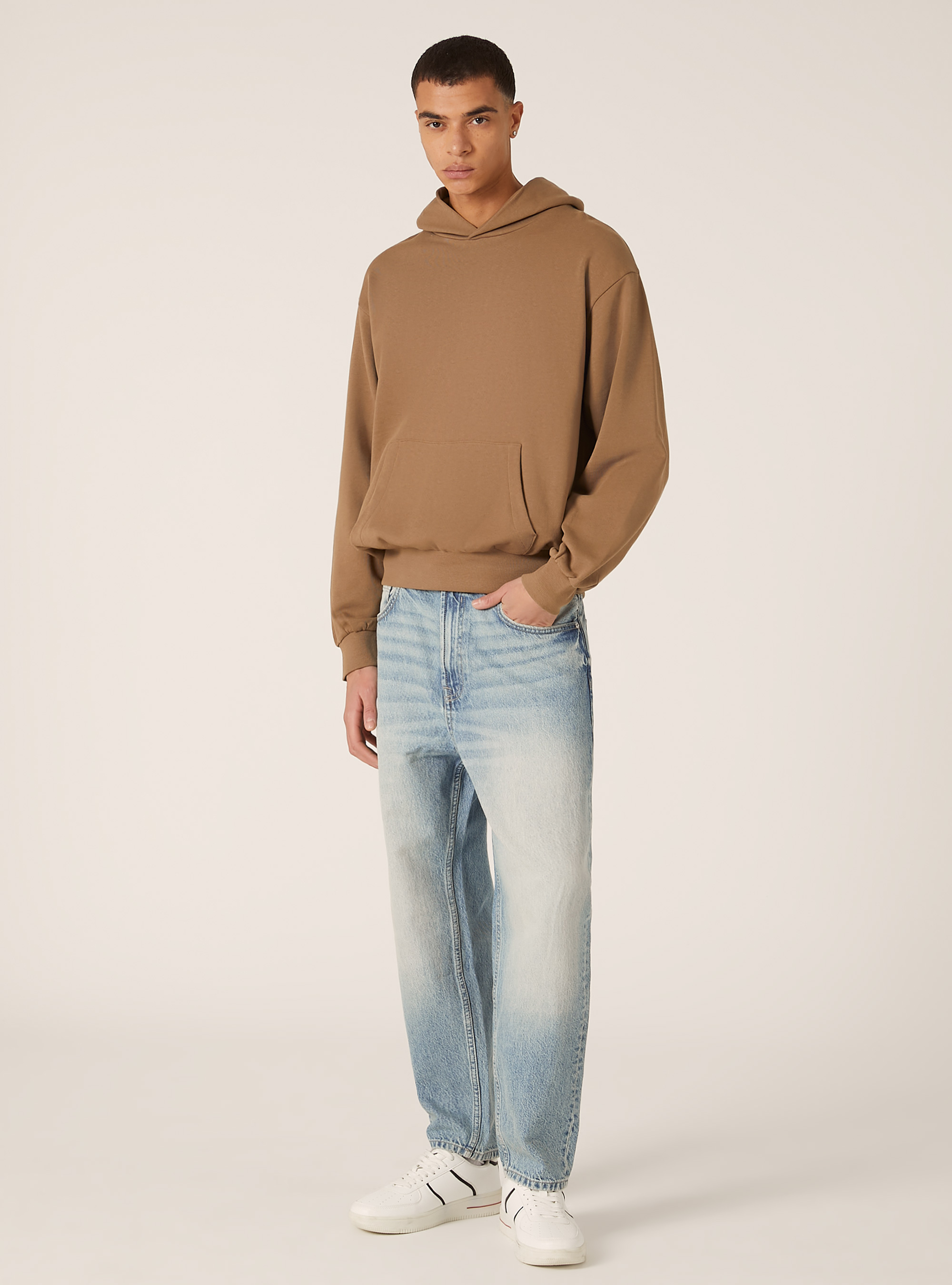 Boxy Fit Hooded Sweatshirt, BR2 BROWN MEDIUM