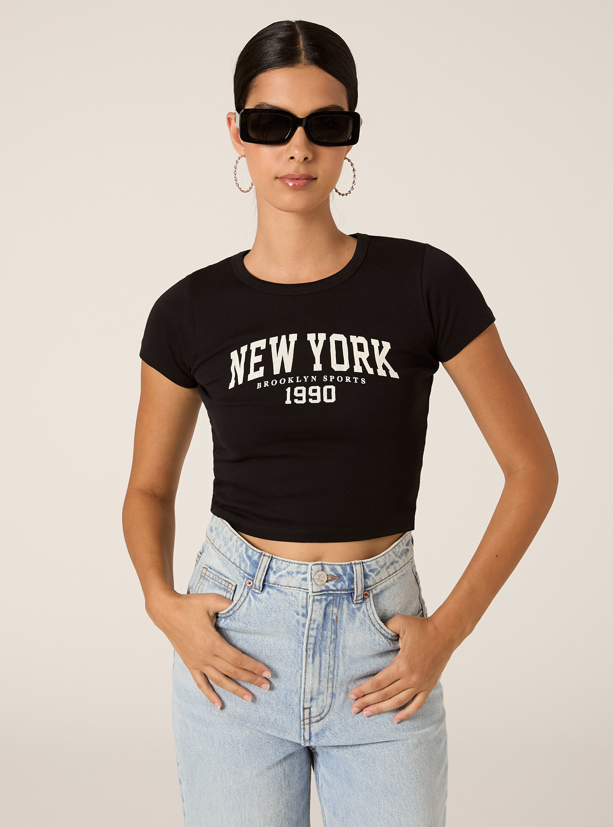 T-shirt court avec imprim&eacute; universitaire, BK1 BLACK