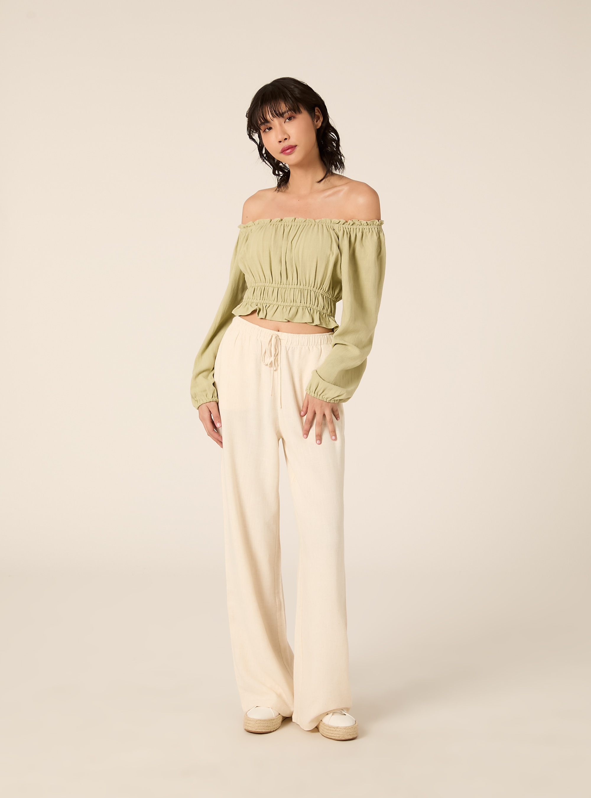 Blusa con spalle scoperte in misto lino, KY3 KAKY LIGHT