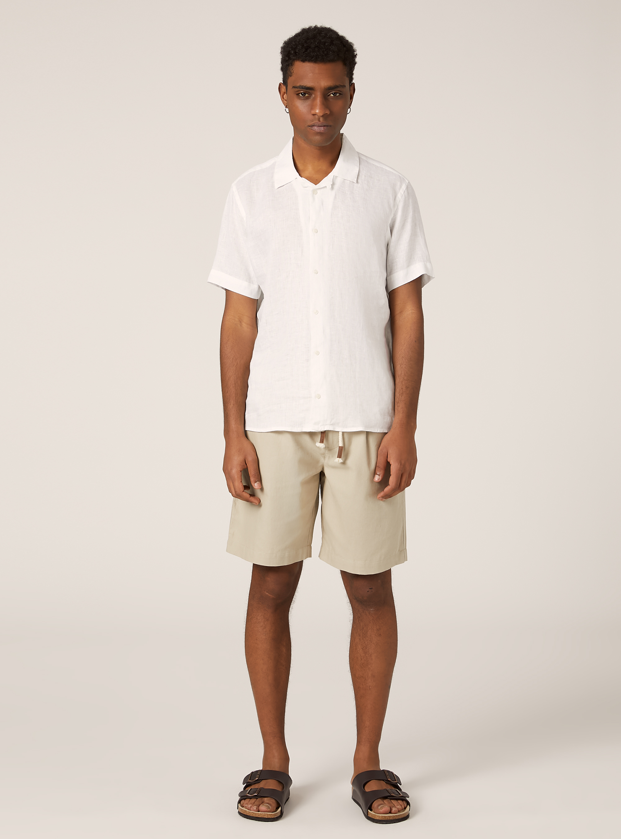 Pure linen short-sleeved shirt, WHITE