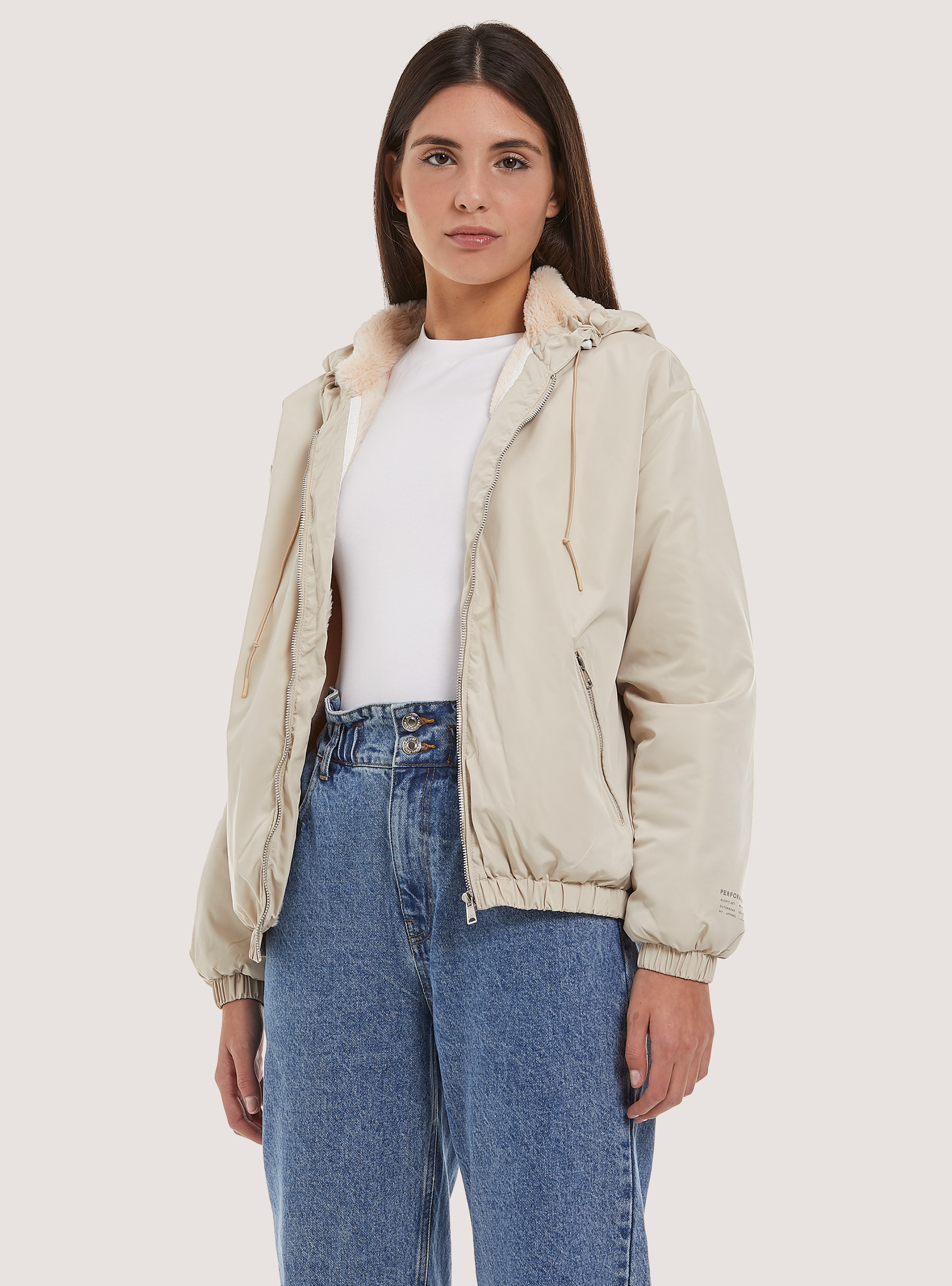 Bomber jacket with faux fur lining, BG3 BEIGE LIGHT