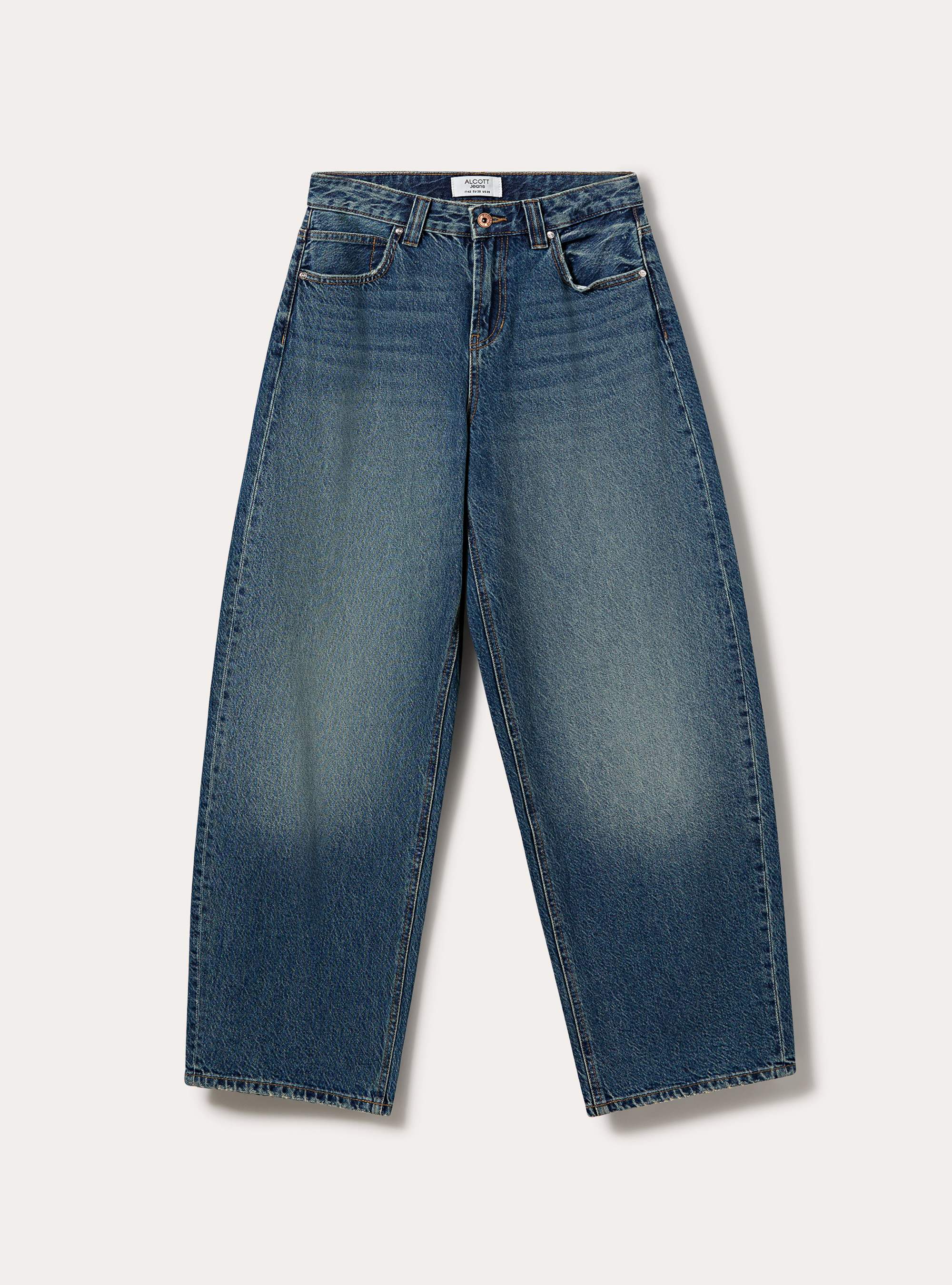 Jean coupe barrel taille haute, D101 BLUE MED OVERDYE