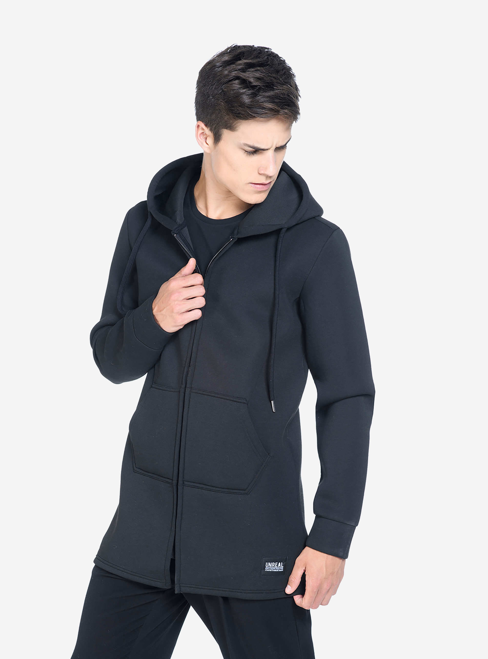 Felpa aperta con cappuccio, NERO