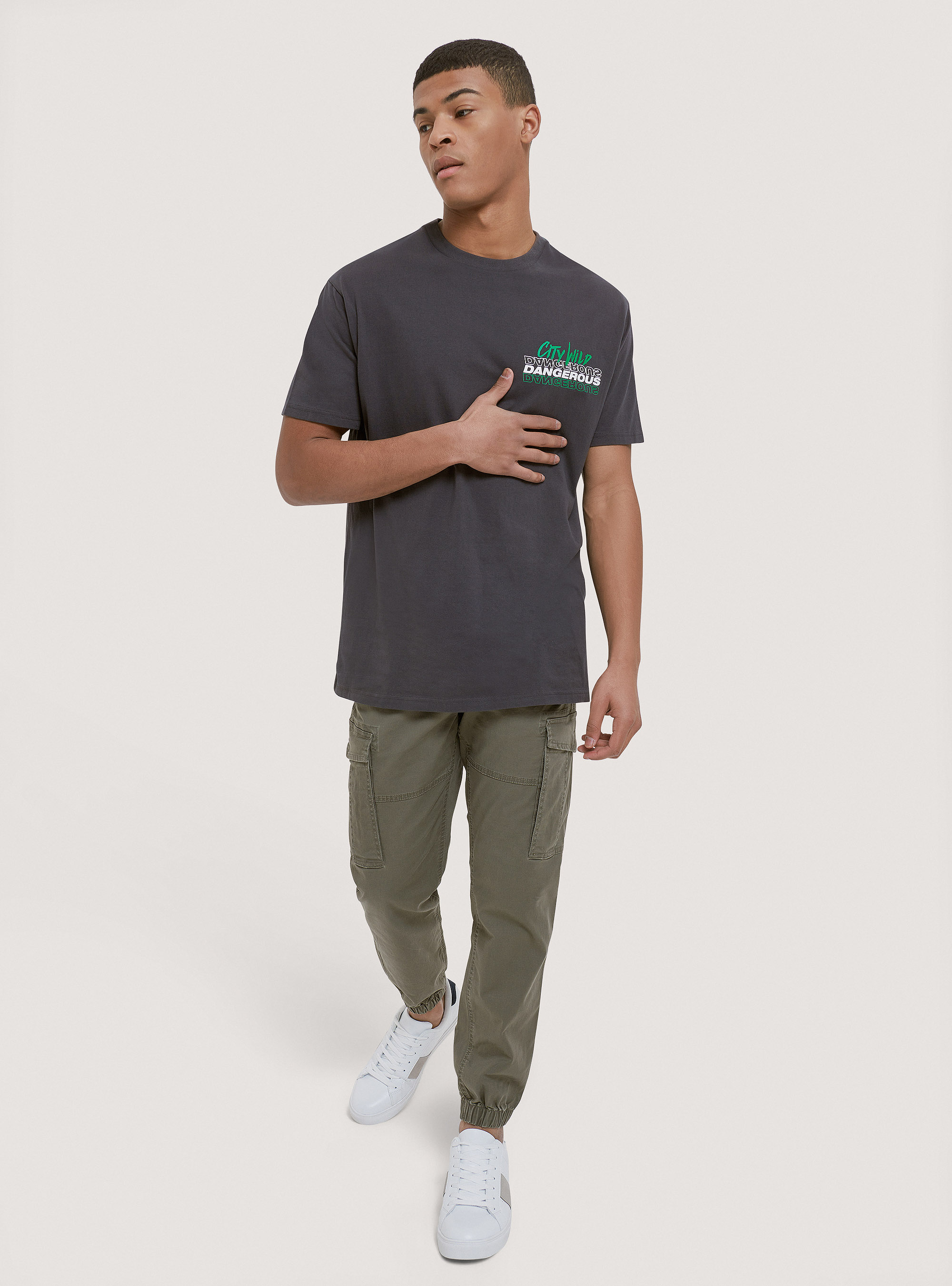 T-shirt en coton avec imprimé, C1111 BLACK