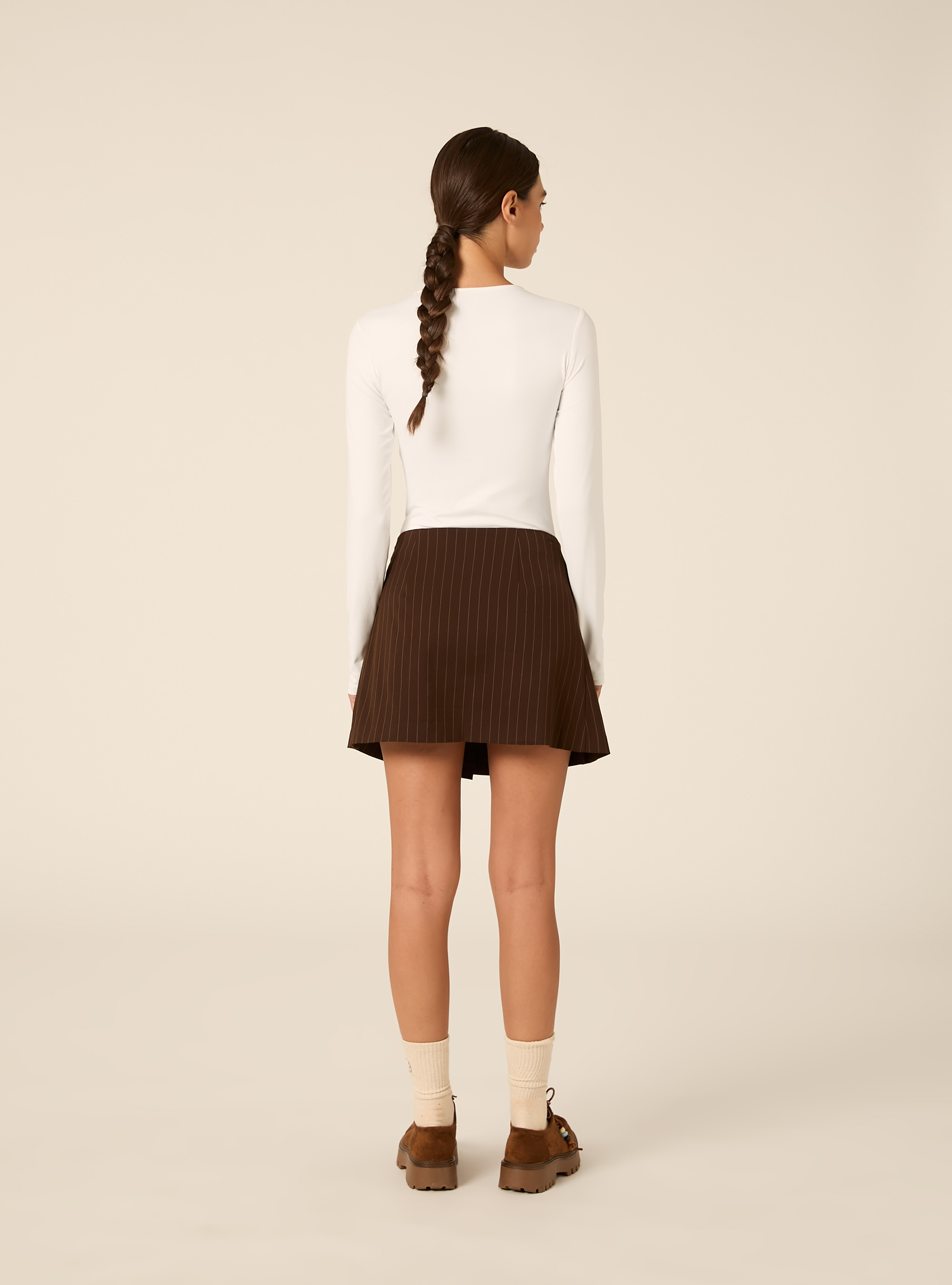 Minigonna a pieghe fantasia, BR1 BROWN DARK