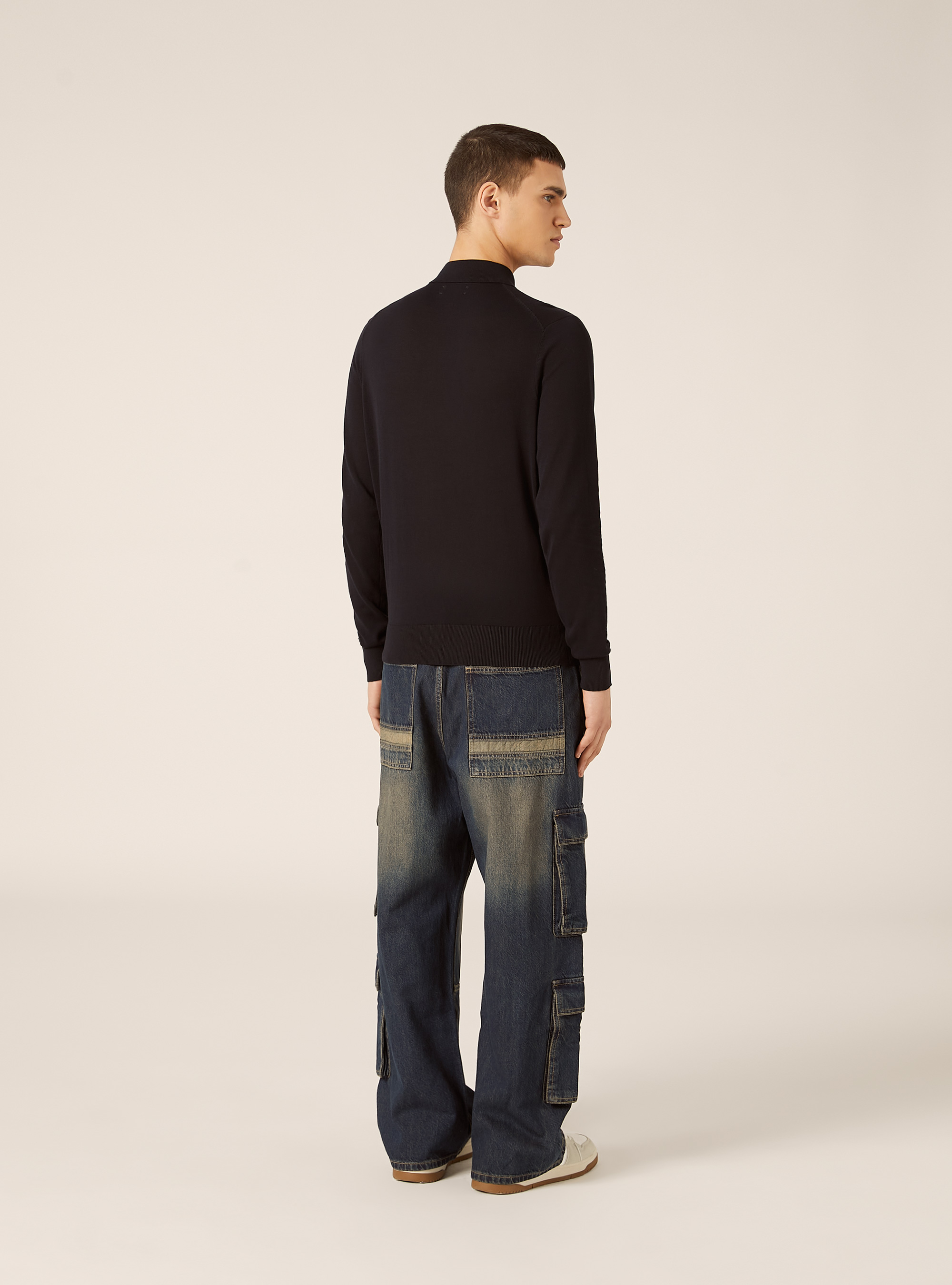 Long-sleeved cotton polo shirt, NA1 NAVY DARK