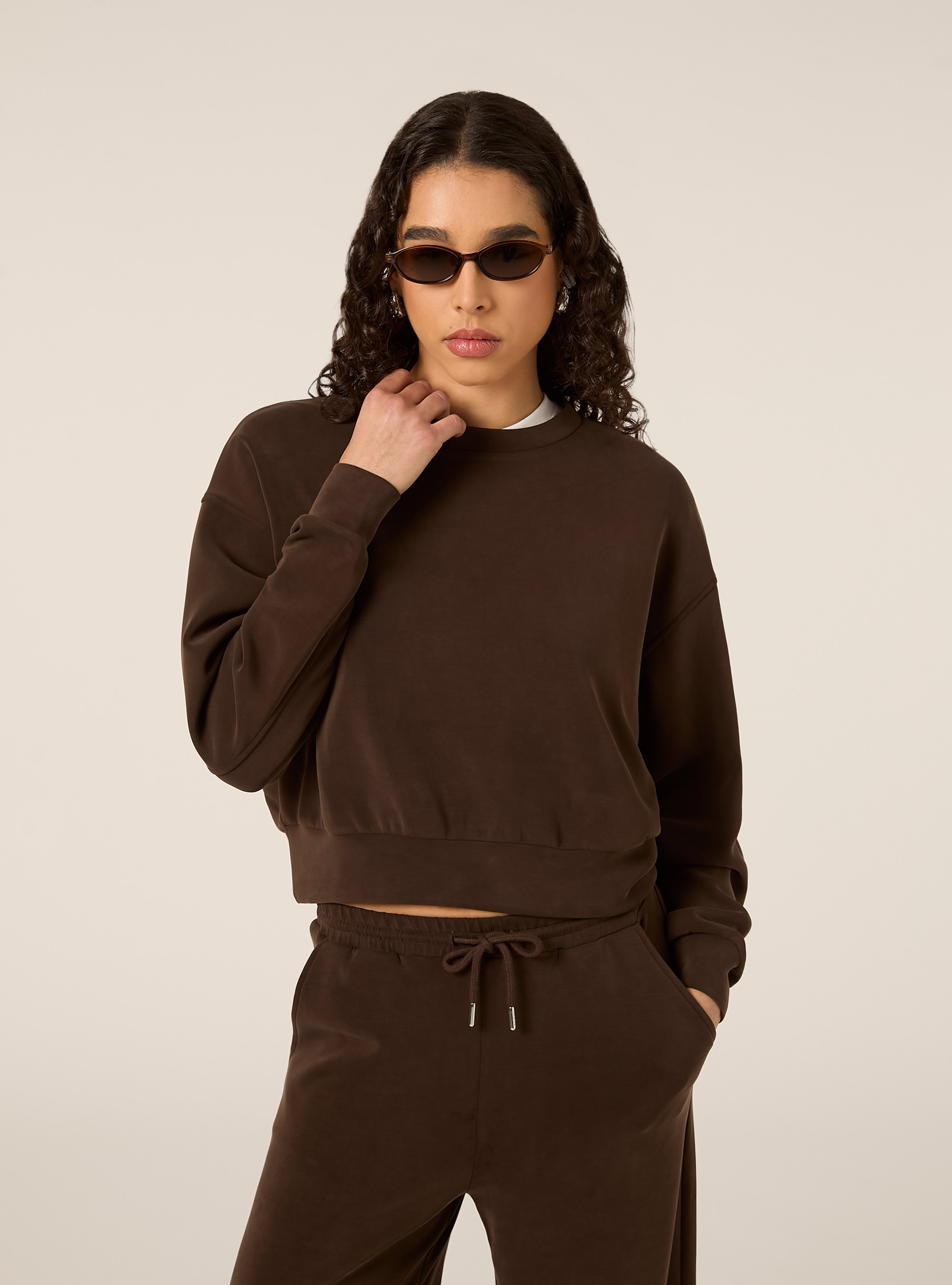 Sweat-shirt doux au toucher, BR1 BROWN DARK