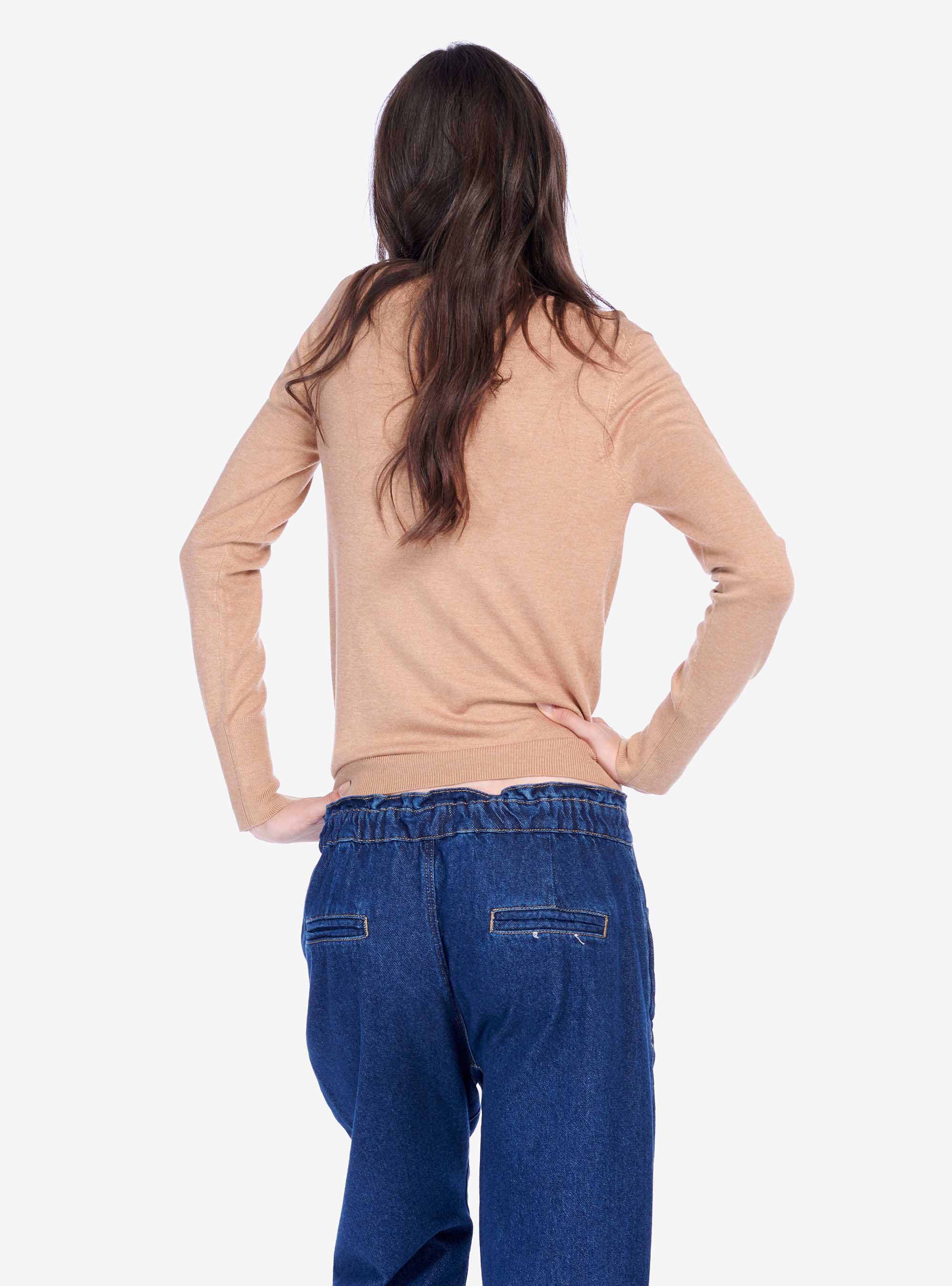 Pull oversize &agrave; col rond avec boutons aux poignets, C528 BROWN