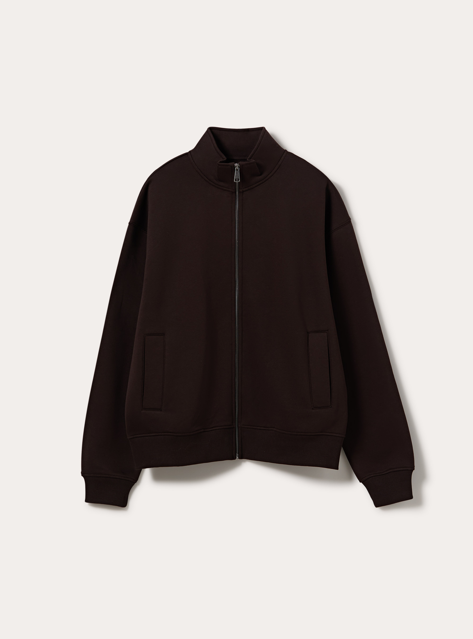 Cardigan con cerniera mezzocollo, BR1 BROWN DARK