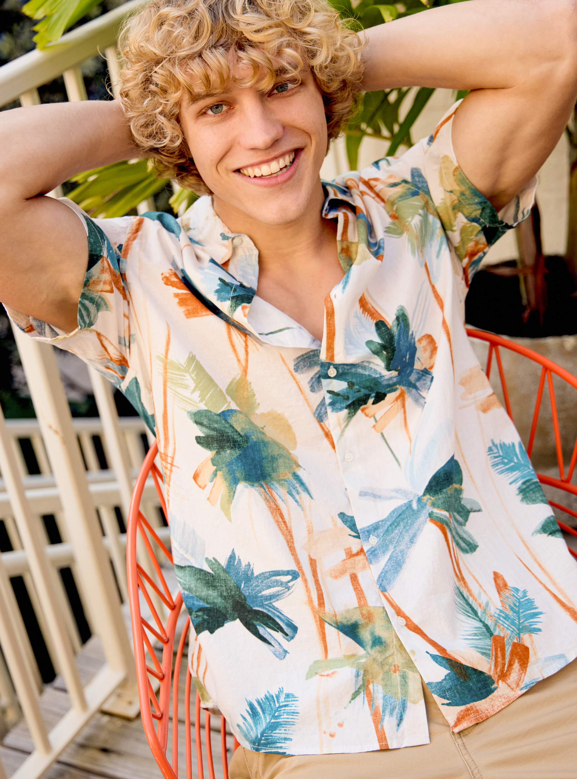 Camicia con stampa tropical in misto lino, BEIS