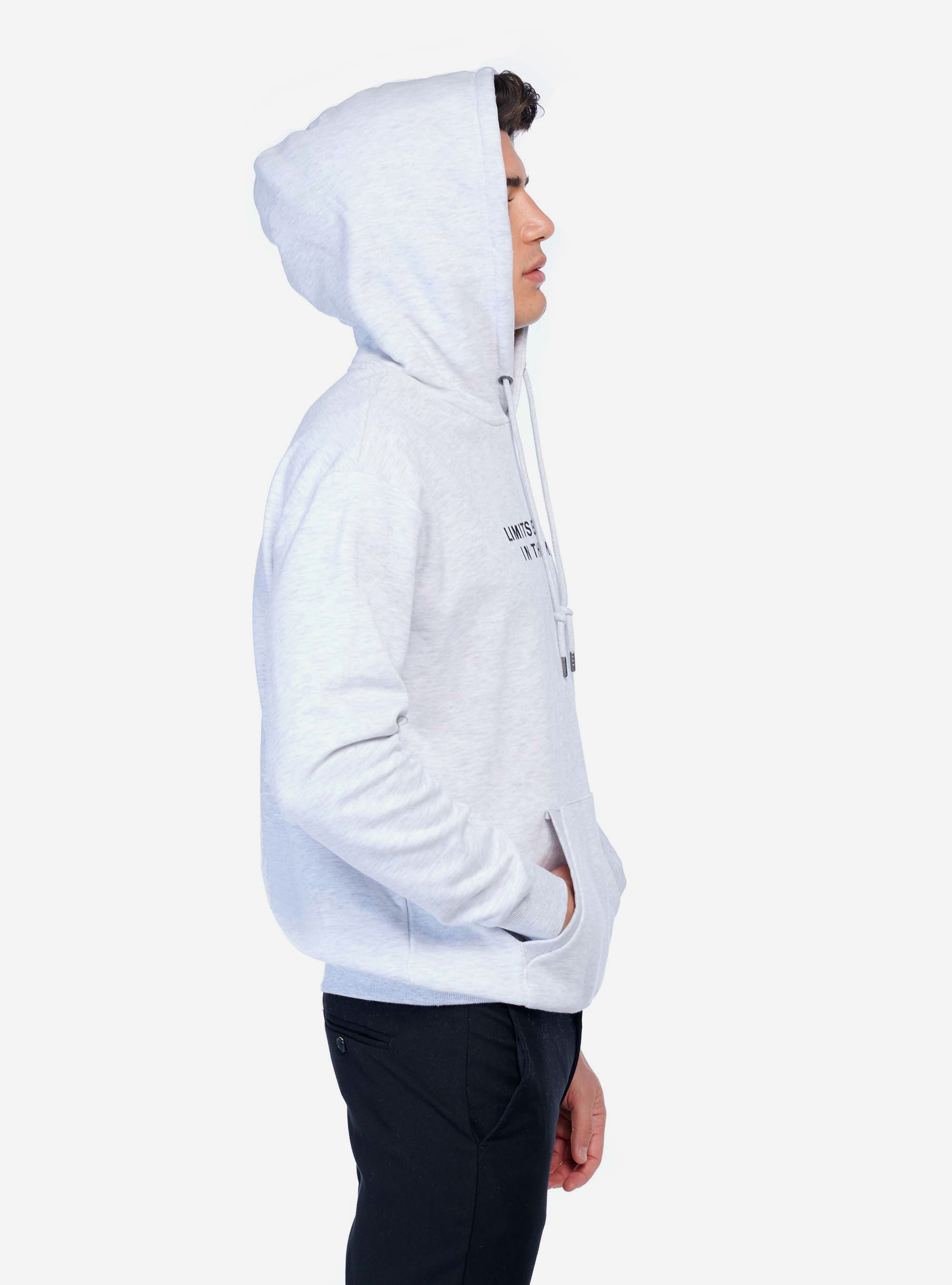 Felpa con cappuccio e stampa a constrasto, BIANCO GHIACCIO