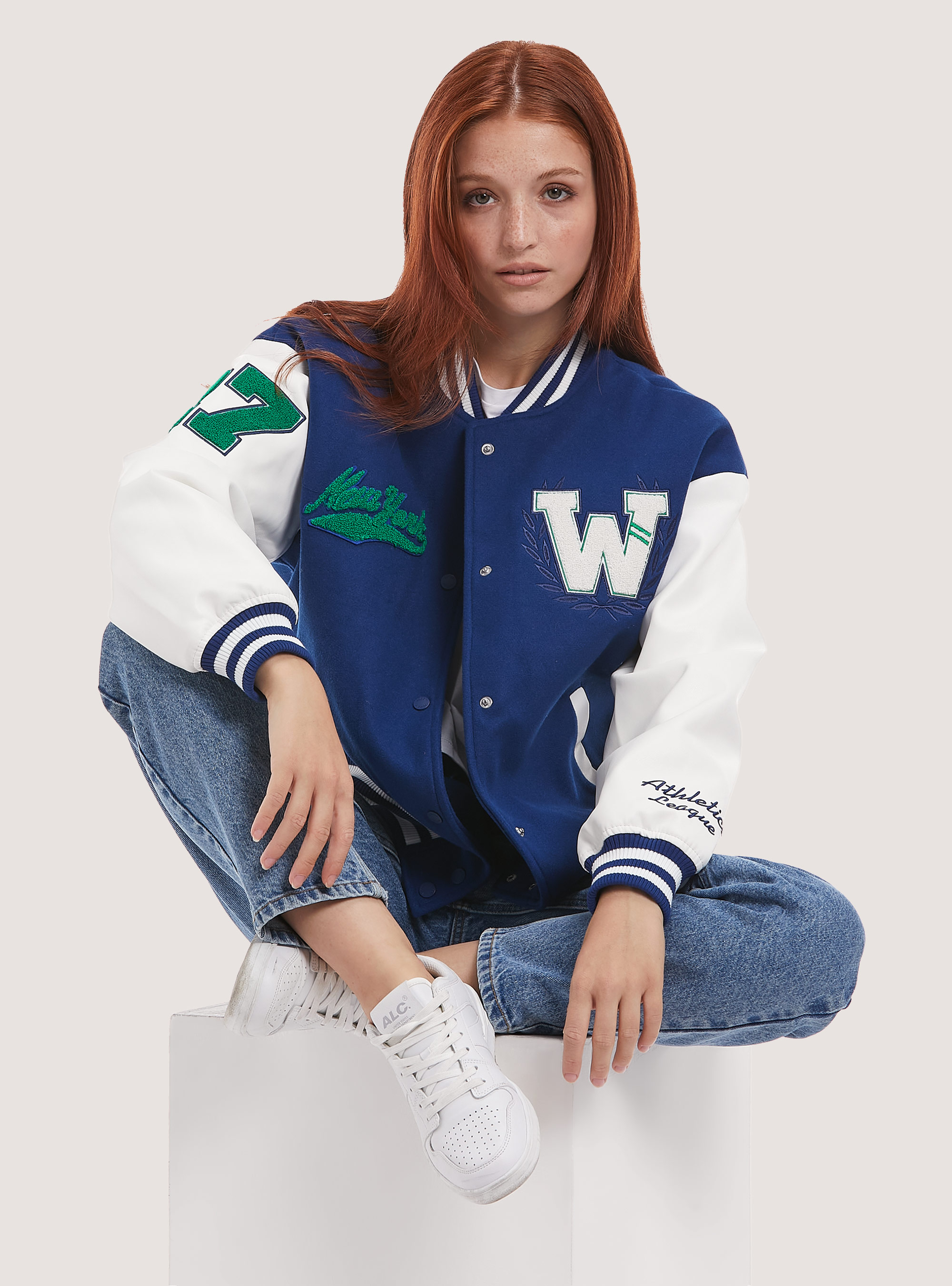 College Bomber Jacket with Patches, RY2 MEDIUM ROYALE