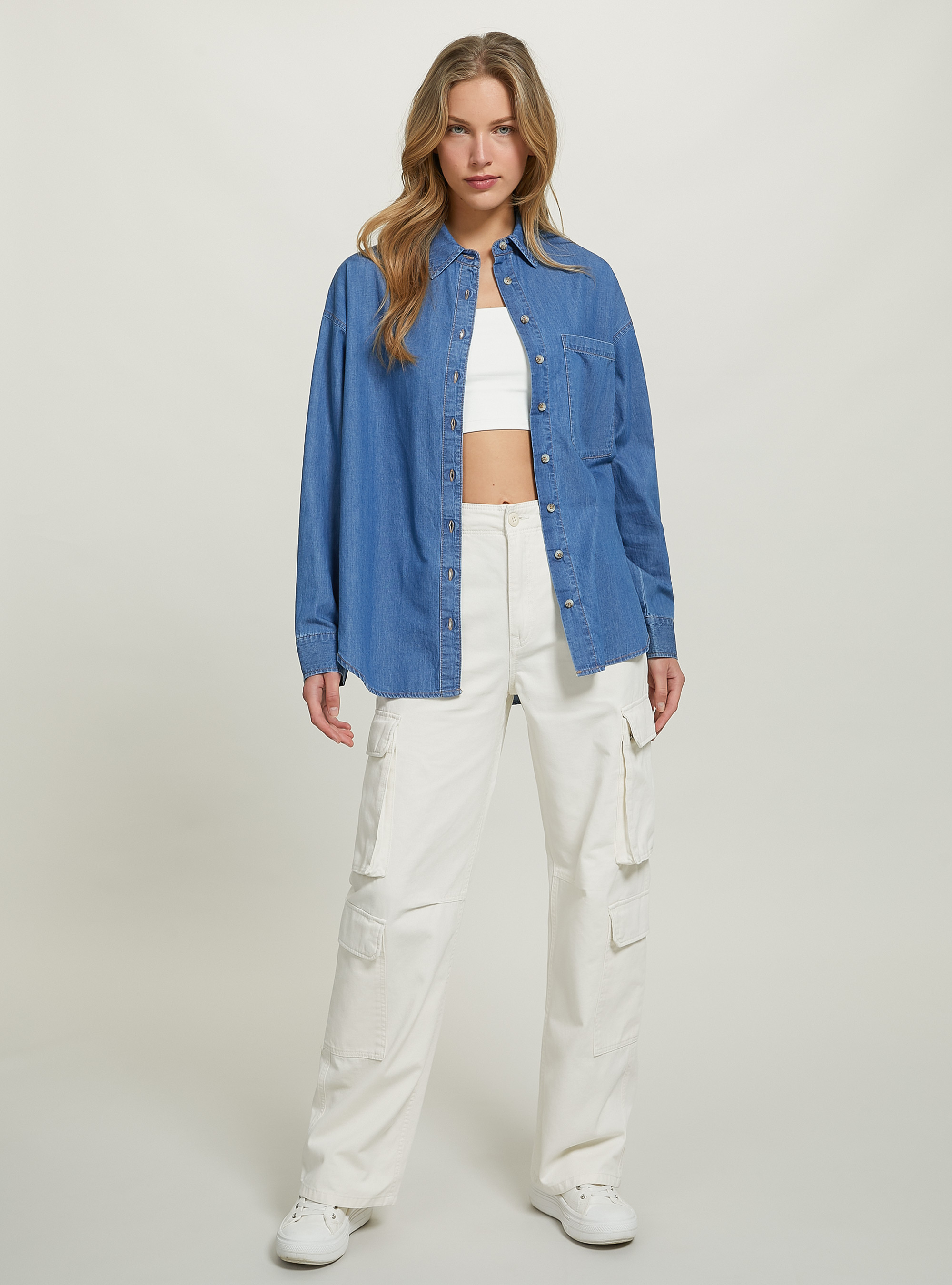 Camicia in denim oversize, D003 MEDIUM BLUE