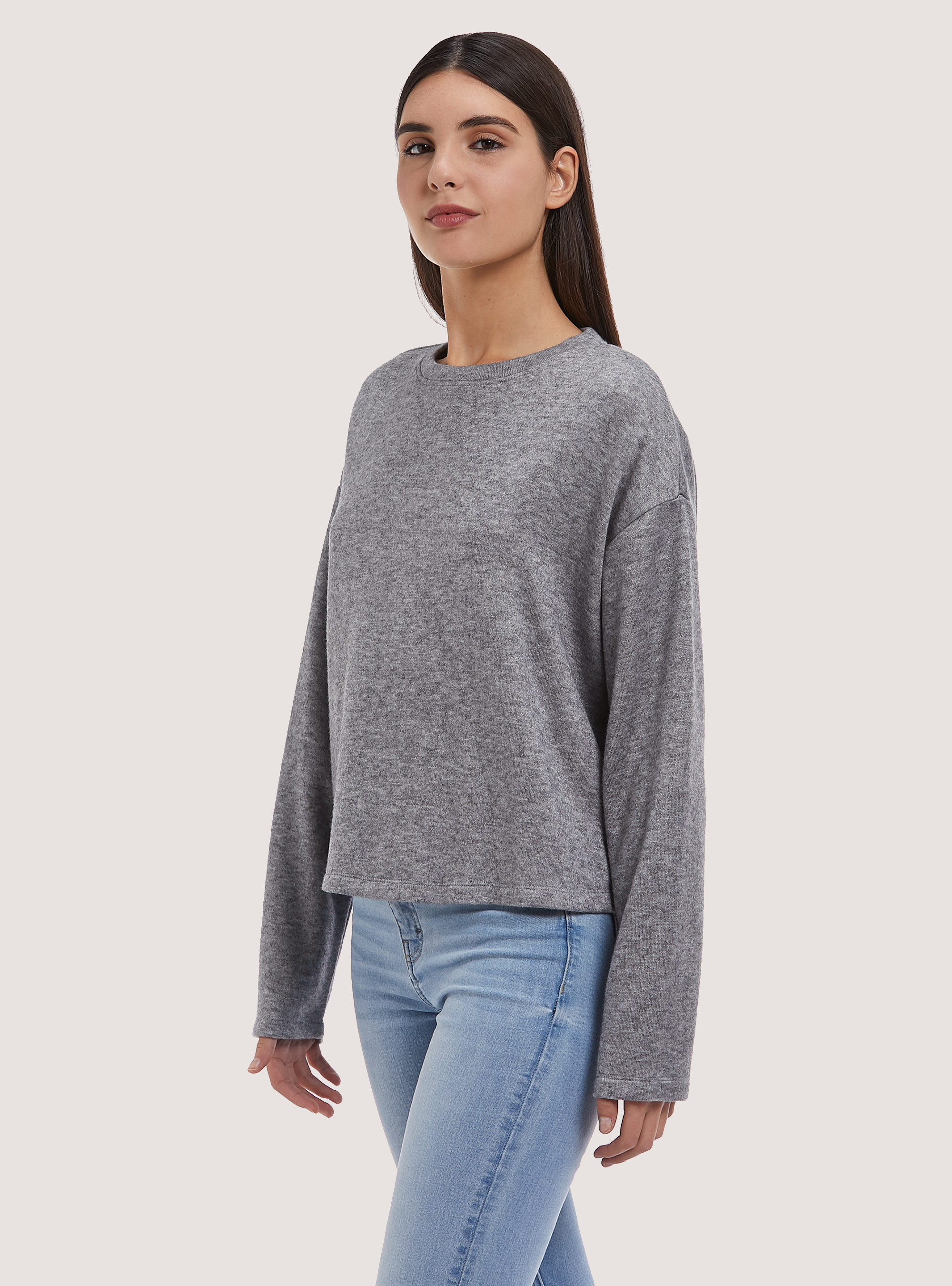 Sweat-shirt au toucher doux, C135 GREY MELANGE