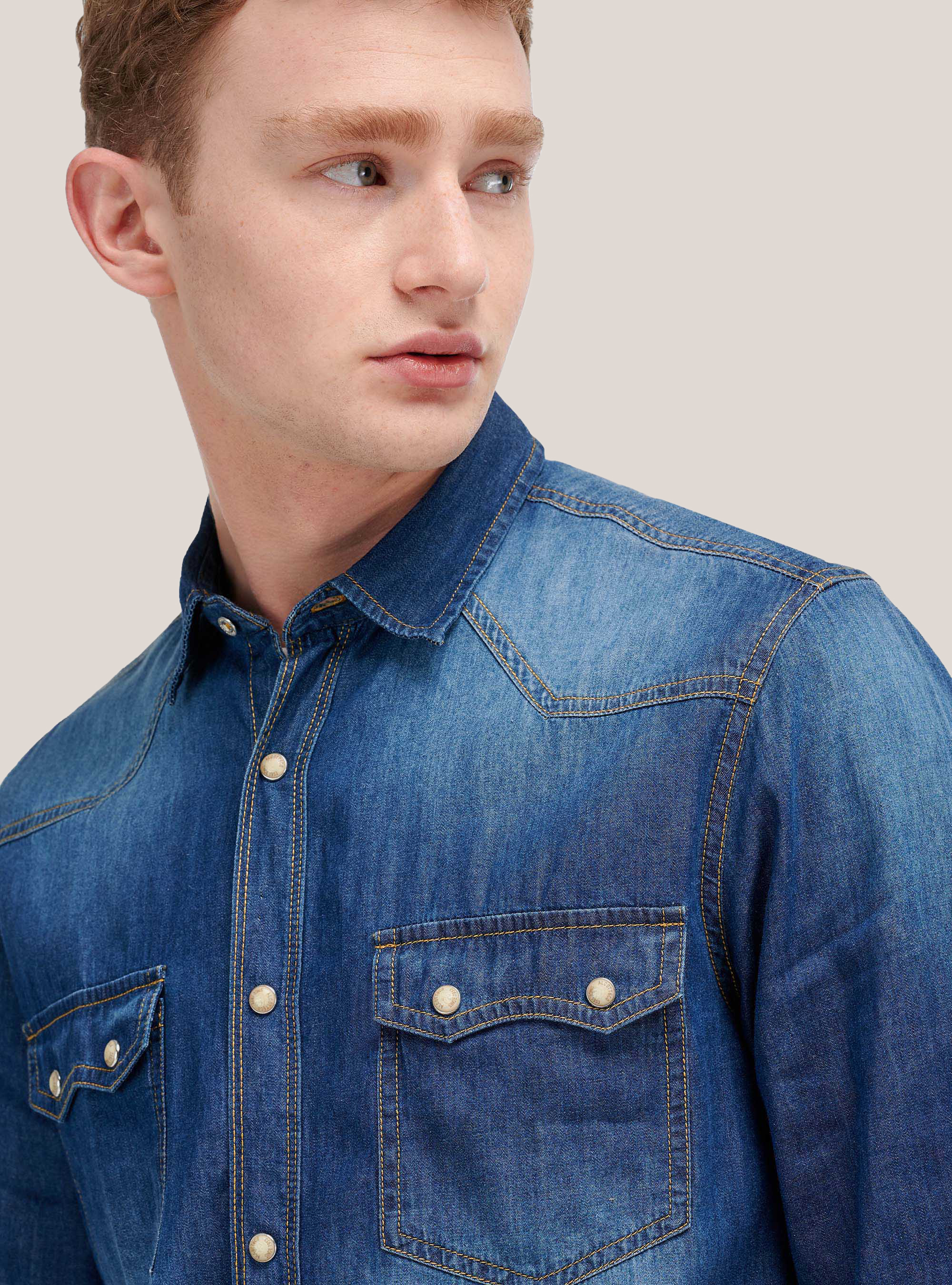 Denim shirt with long sleeves, BLUE NAVY