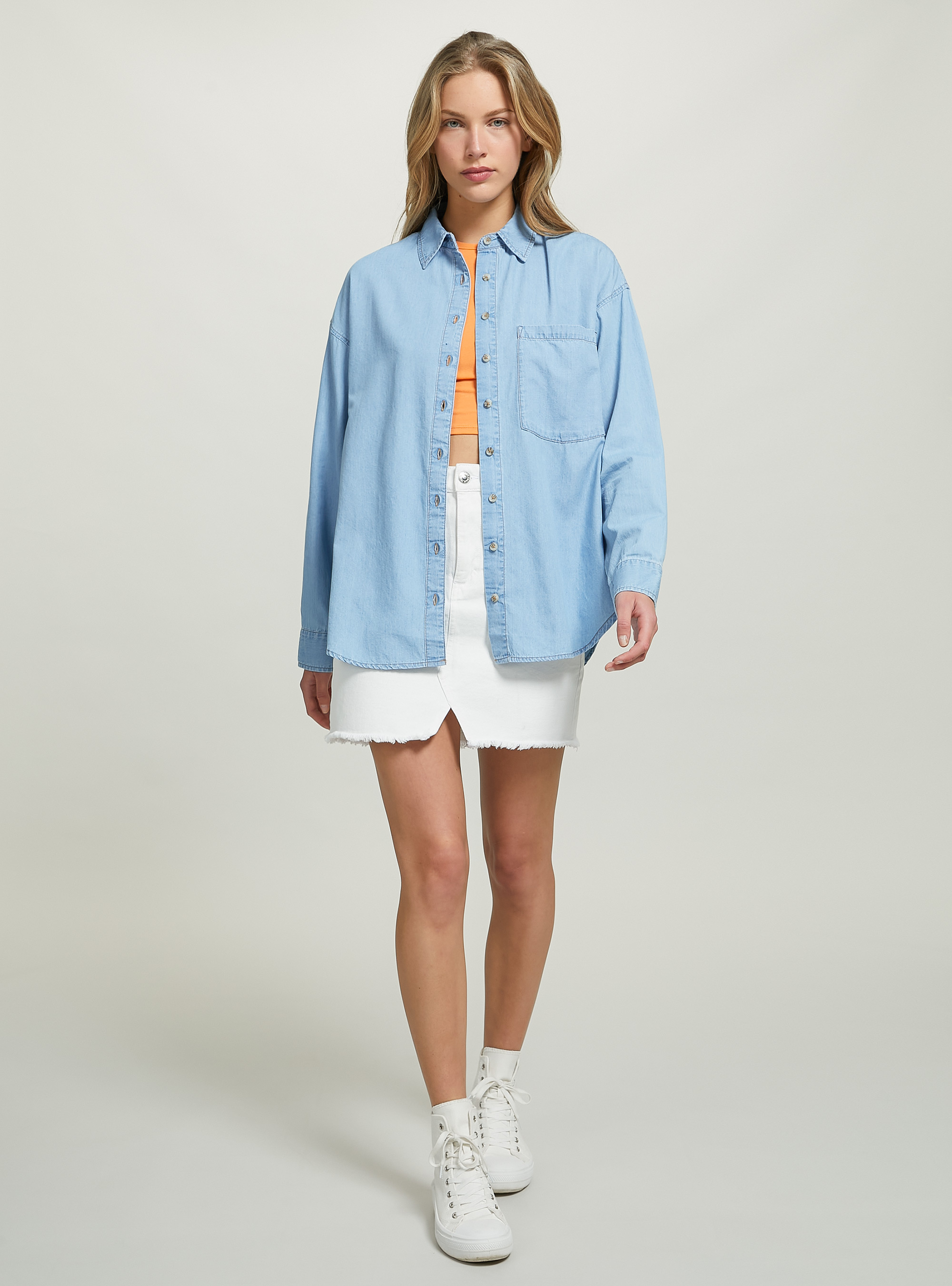 Camicia in denim oversize, D006 AZURE