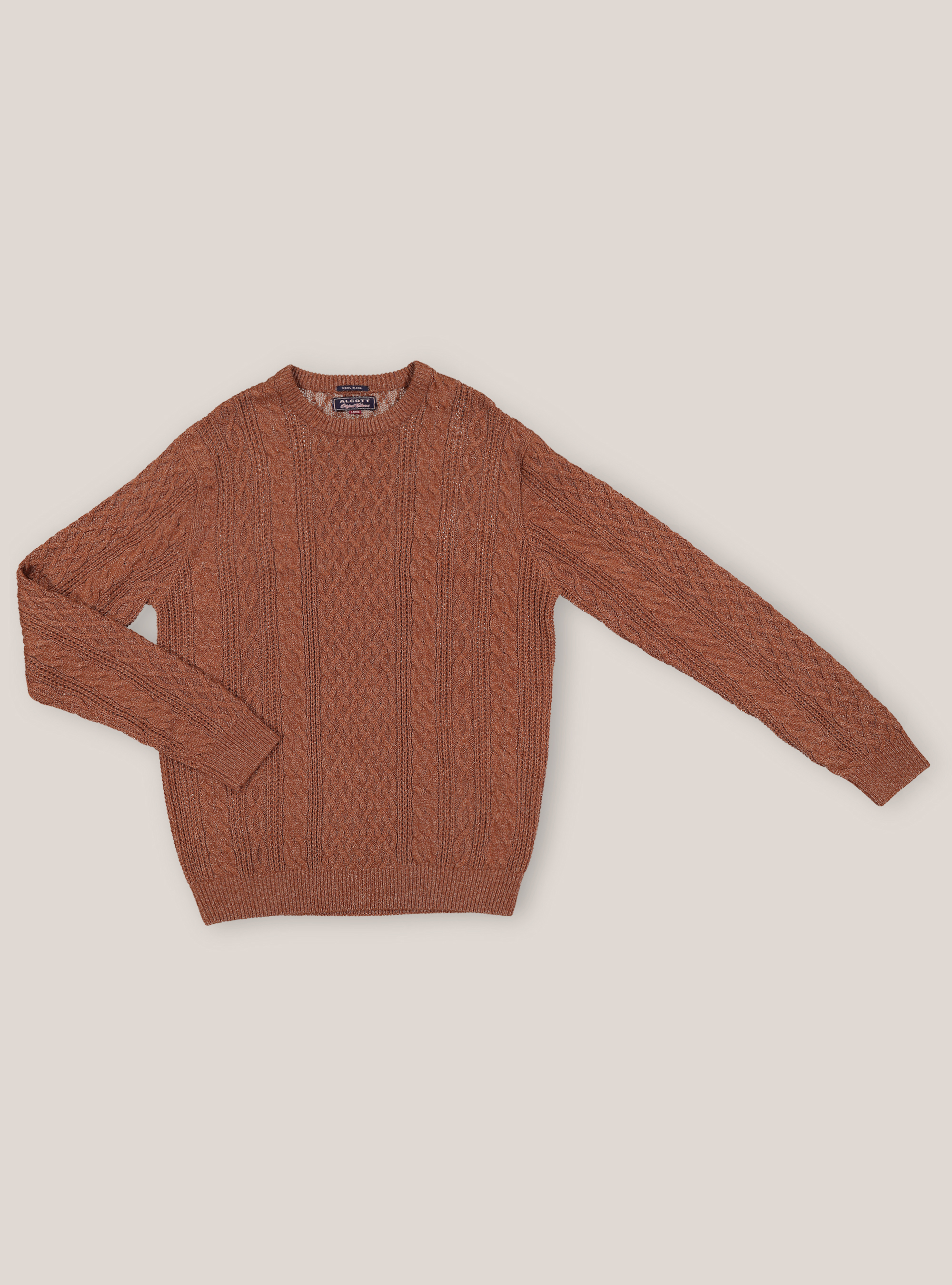 Crew-neck pullover with braids, C0513 TOBACCO