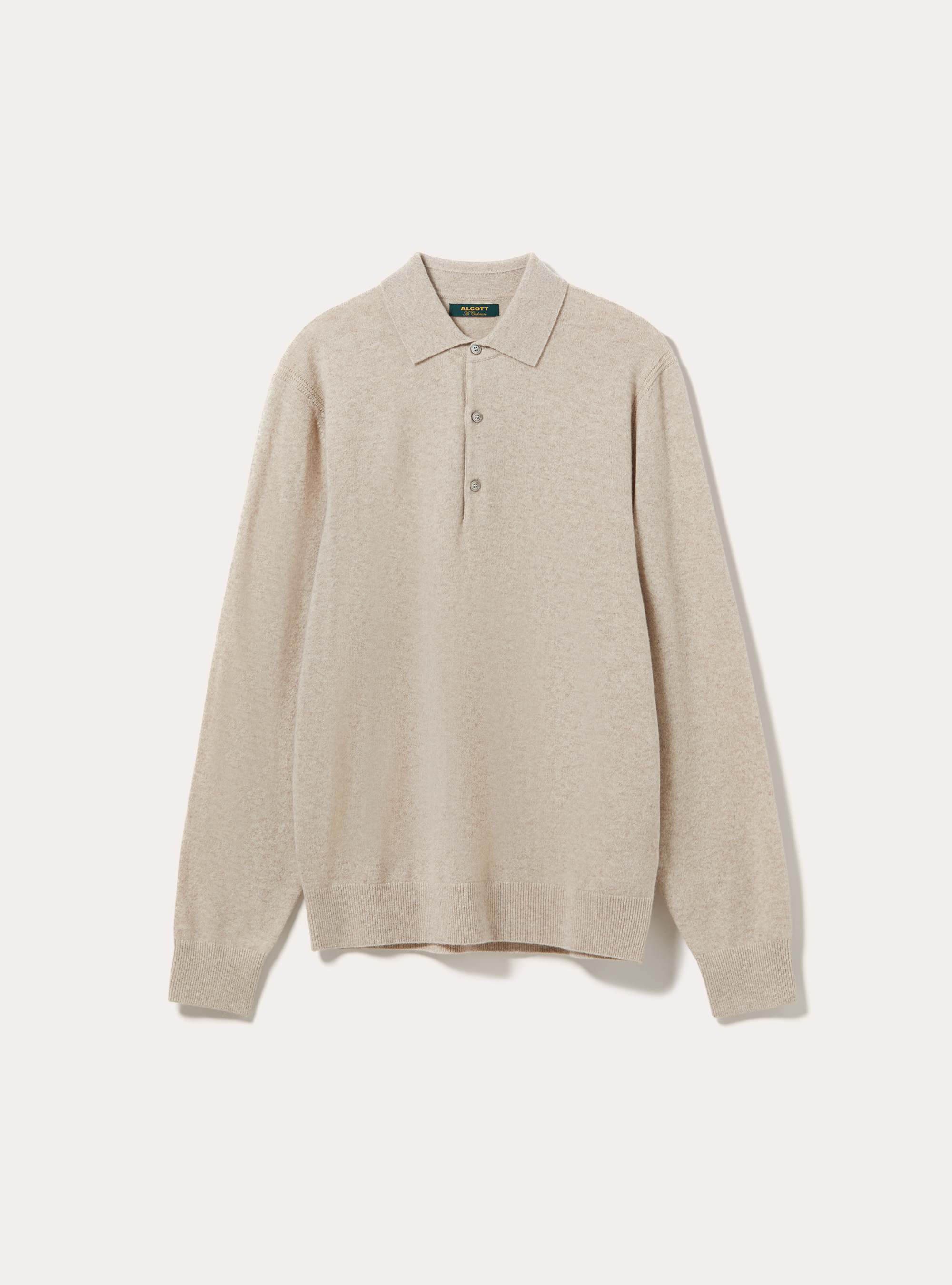 Long sleeve wool and cashmere blend knit polo shirt, MBG3 BEIGE MEL LIGHT
