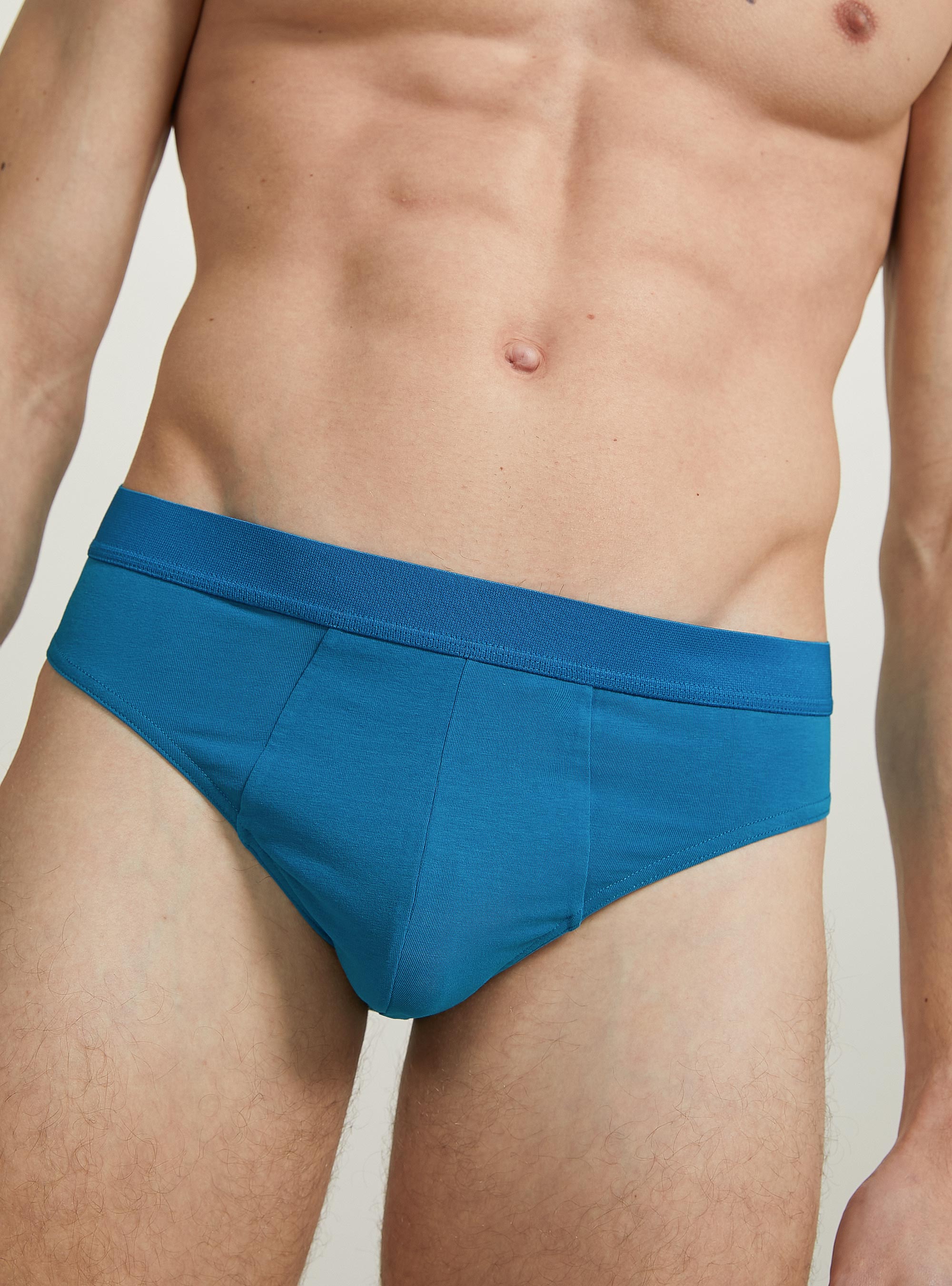 Set of 3 stretch cotton briefs, OB2 BLUE OIL MED.