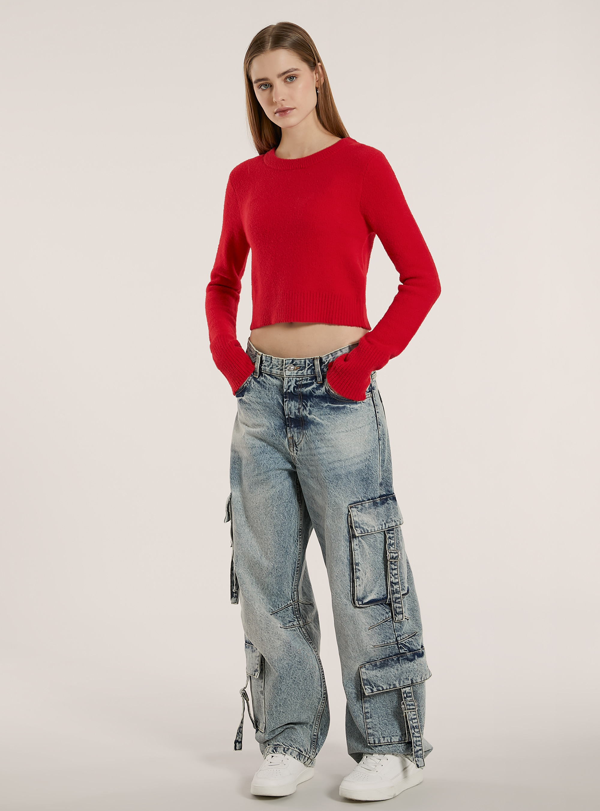 Pullover  girocollo pelo rasato, RD2 RED MEDIUM