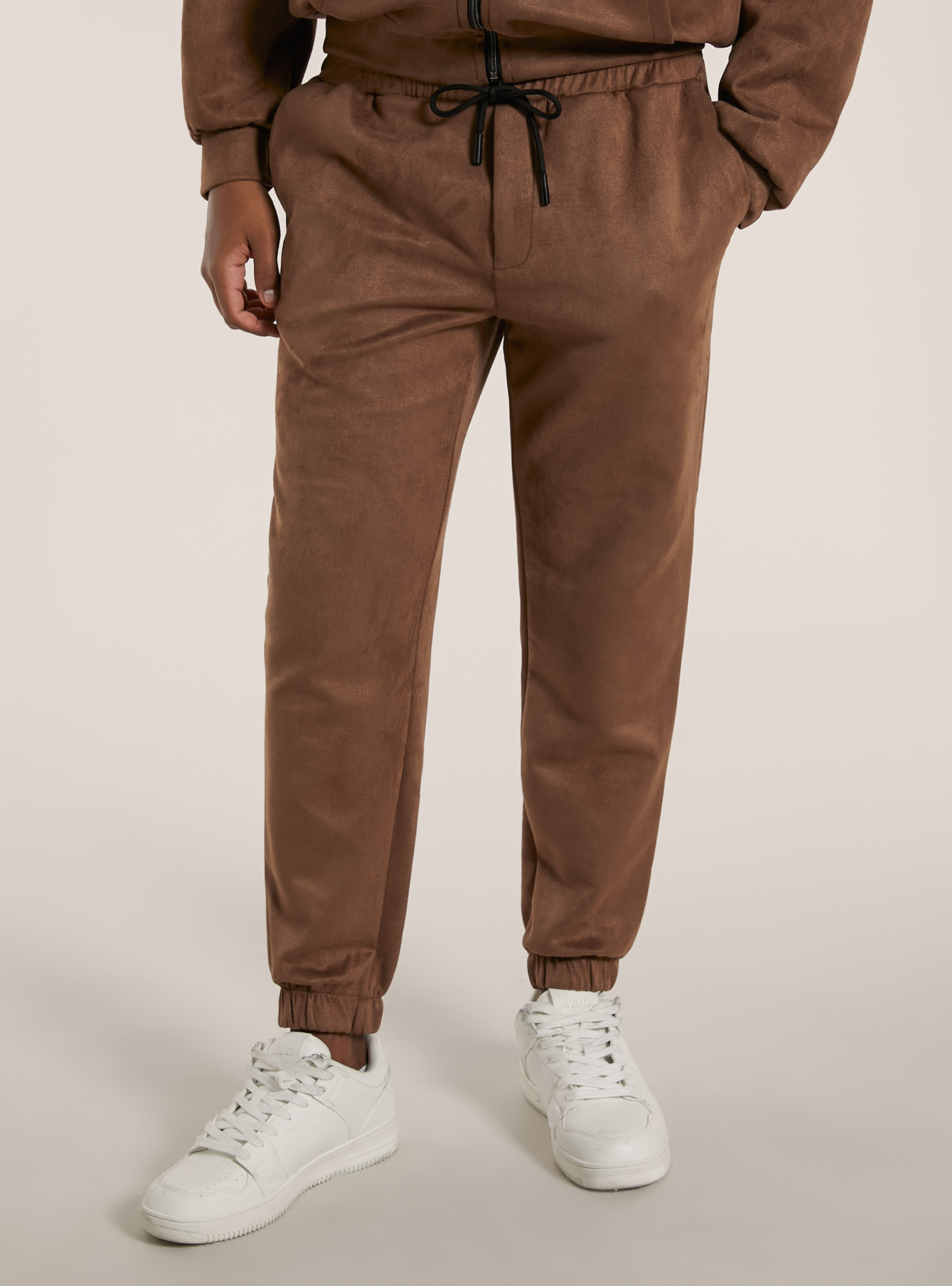 Pantaloni effetto suede e stringa in vita, BR2 BROWN MEDIUM