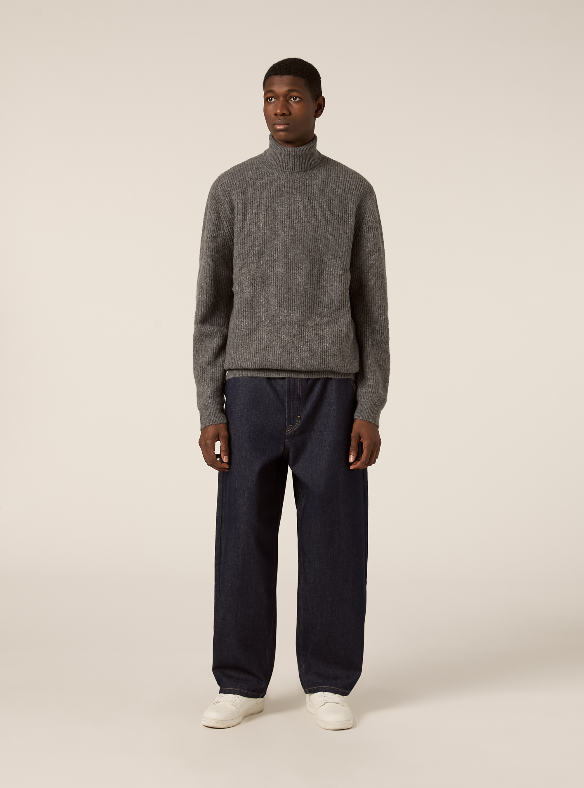 Maglia collo alto costa inglese, MGY1 GREY MEL DARK