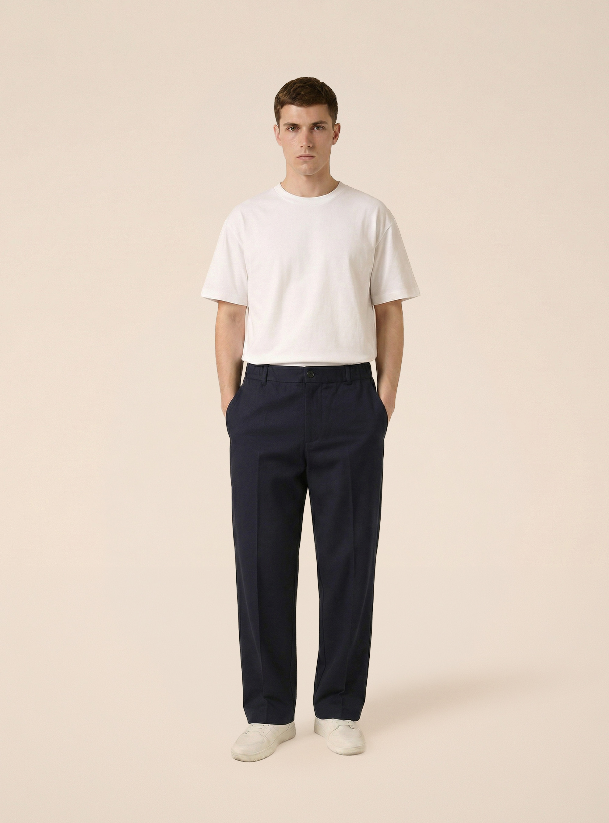 Pantalones cl&aacute;sicos con cintura el&aacute;stica, NA1 NAVY DARK