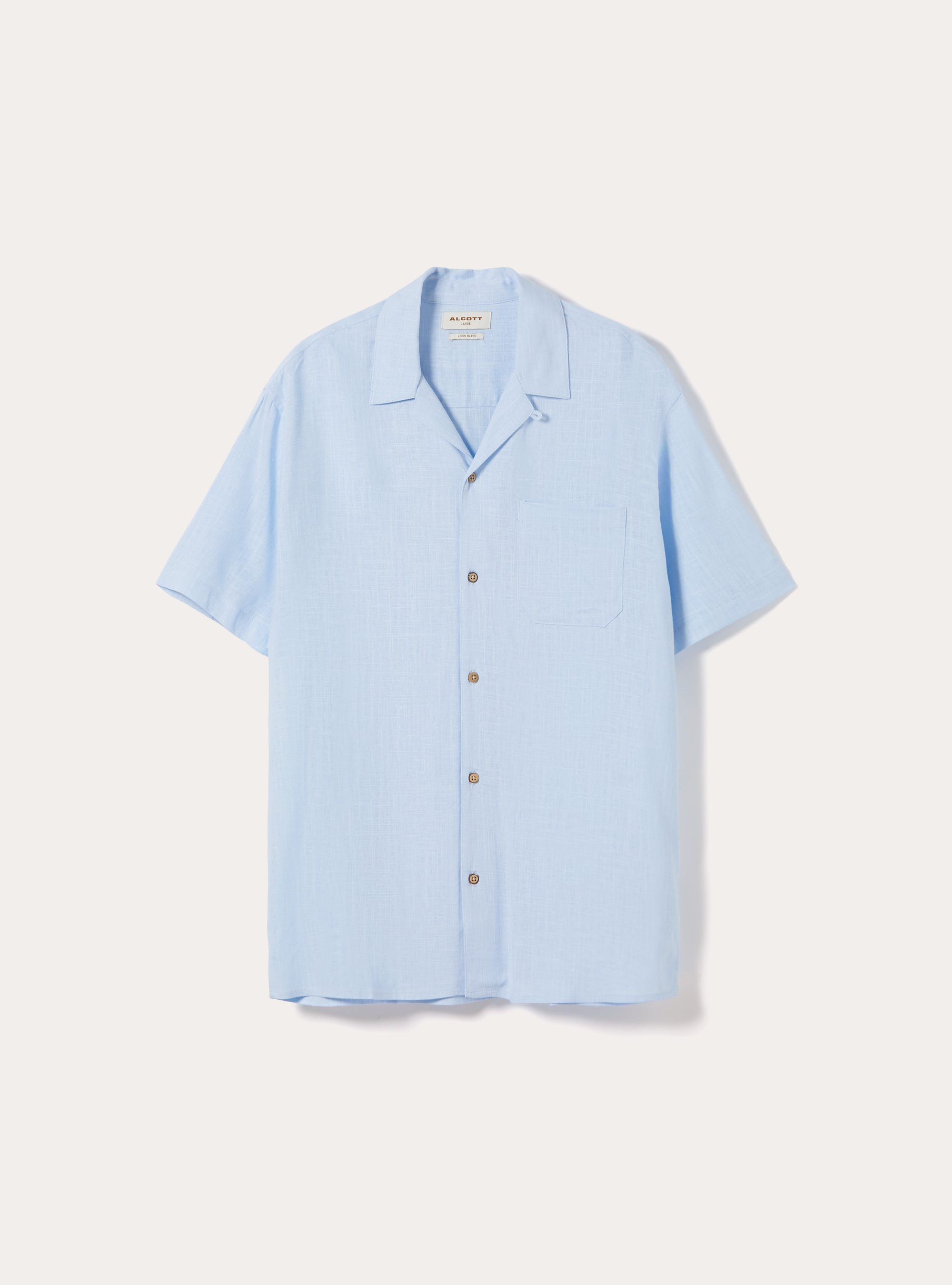 Camicia in misto lino con collo bowling, AZZURRO MEDIO