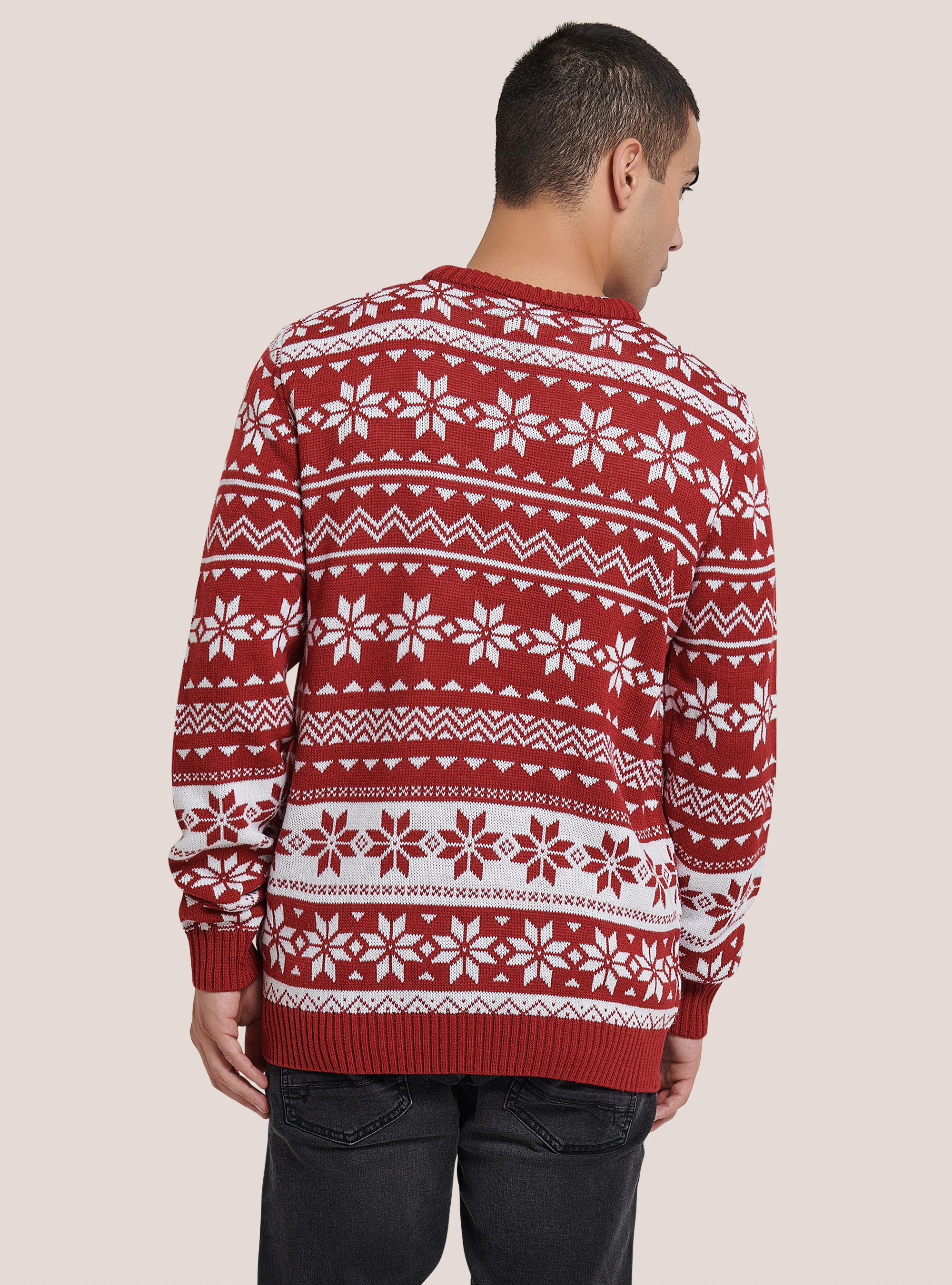 Jersey de Navidad con renos y cascabeles, ROJO