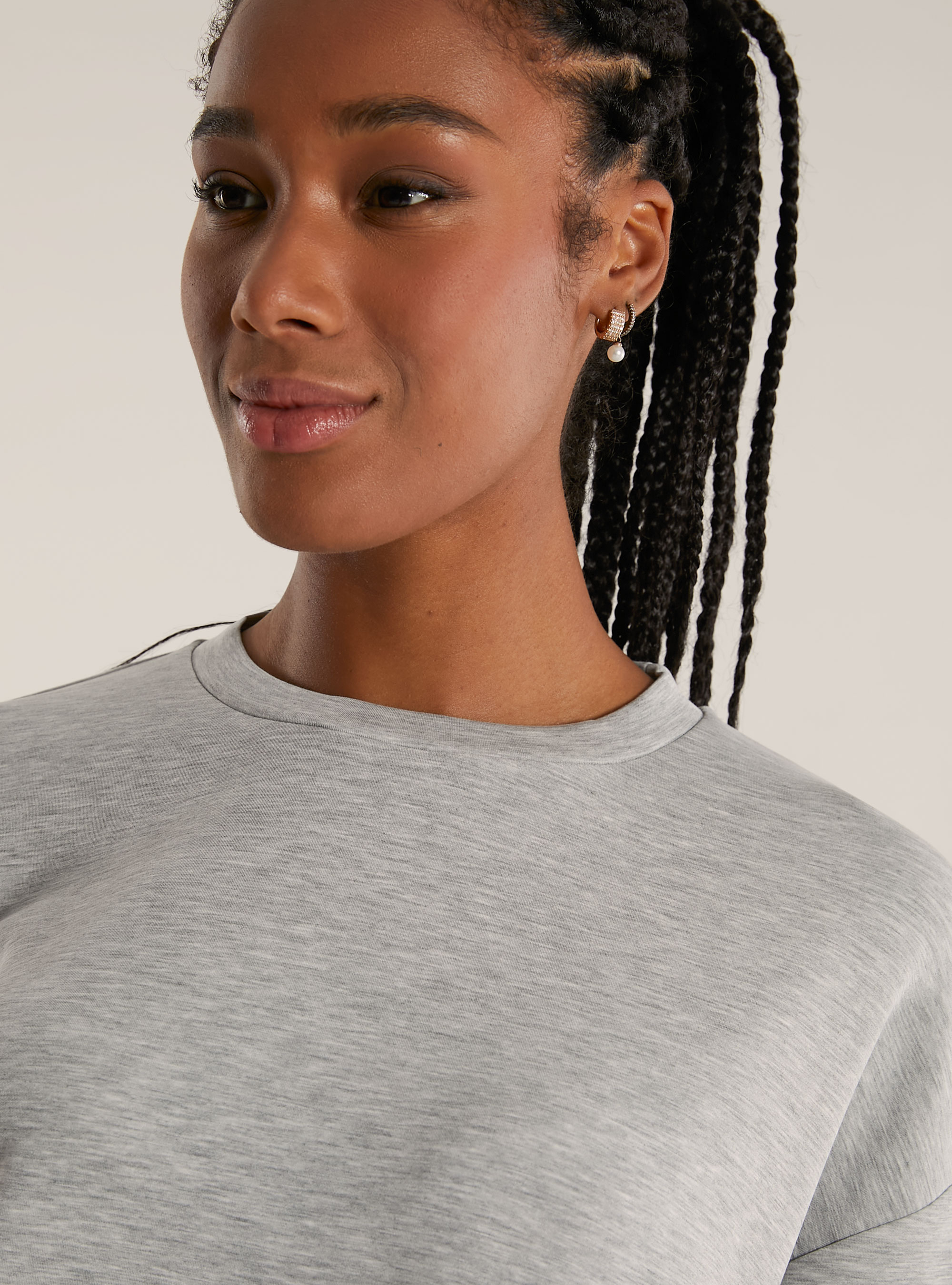 Gekürztes Sweatshirt aus weichem Scuba, MGY3 GREY MEL LIGHT