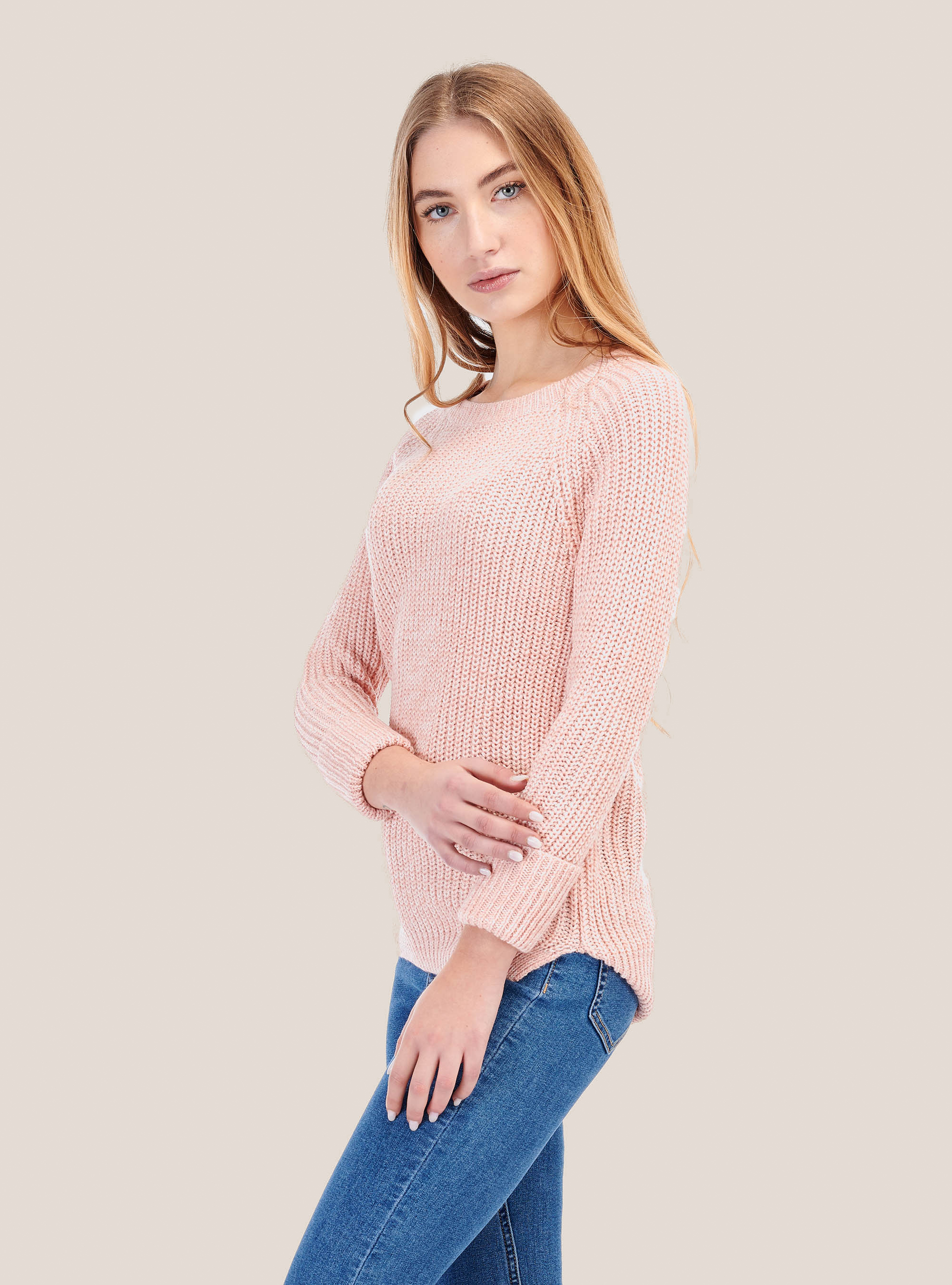 Pullover girocollo con zip dietro, ROSA
