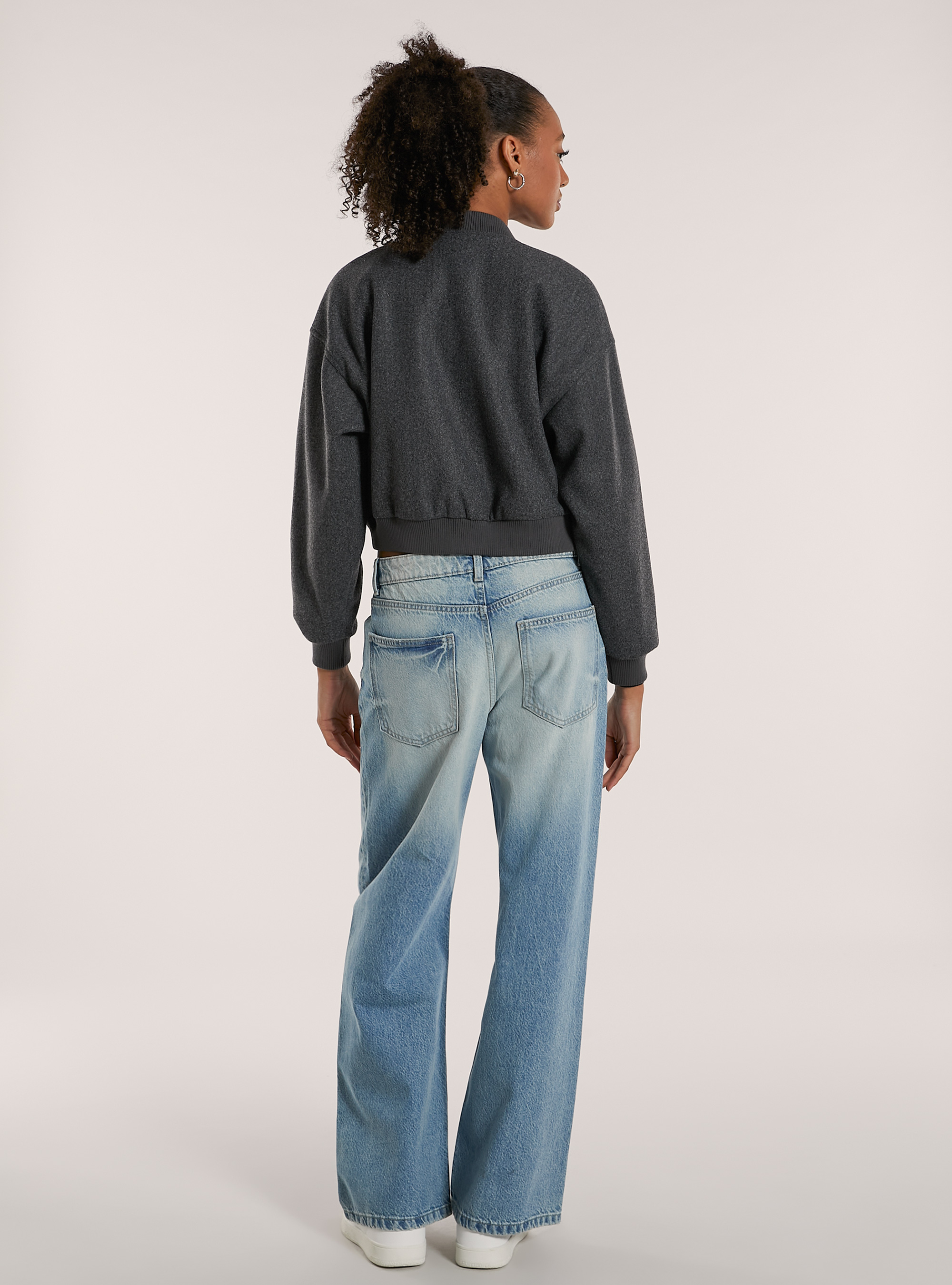 Bomber corto in panno, MGY1 GREY MEL DARK