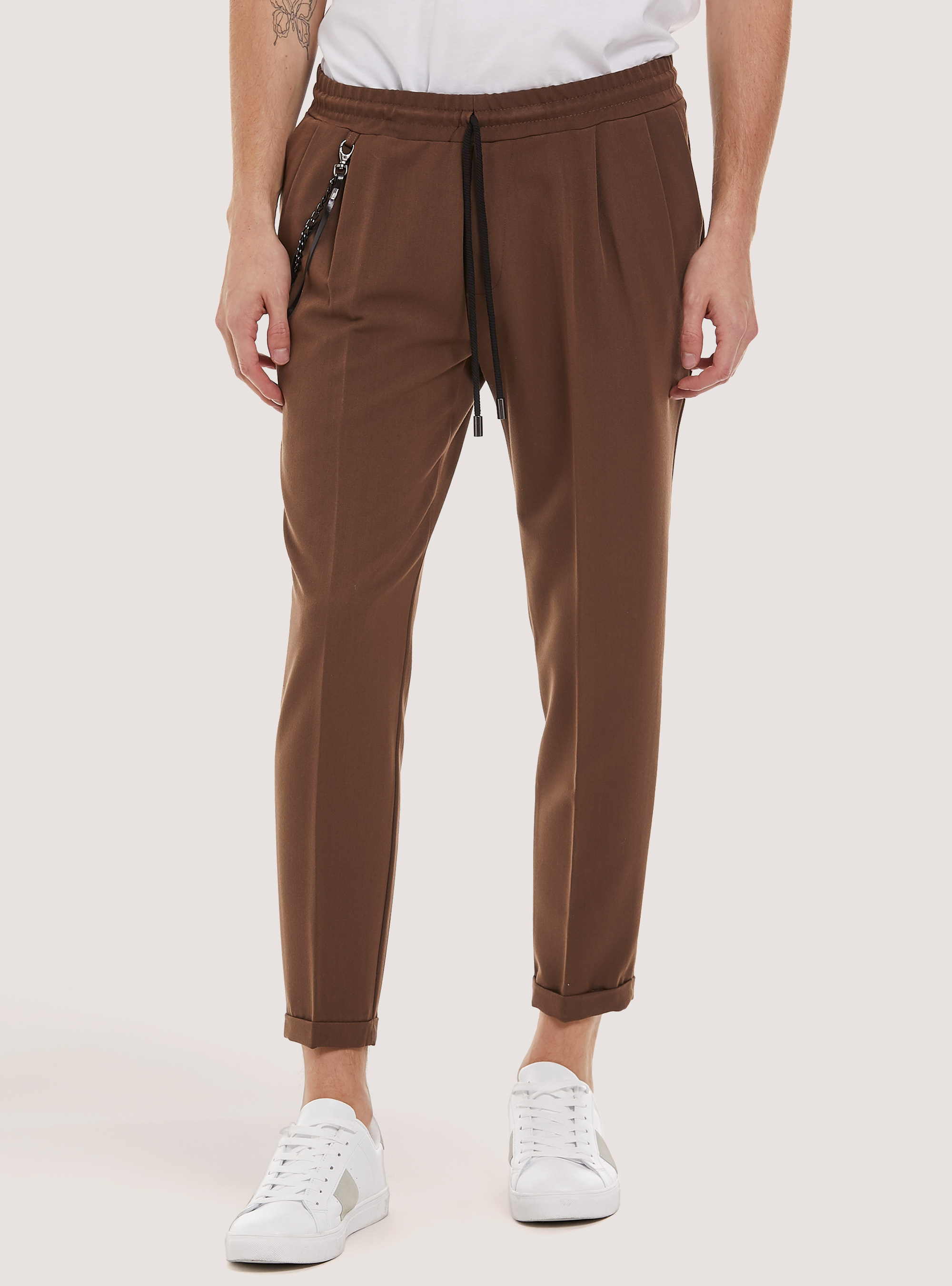 Pantaloni jogger con doppia pences, BR2 BROWN MEDIUM