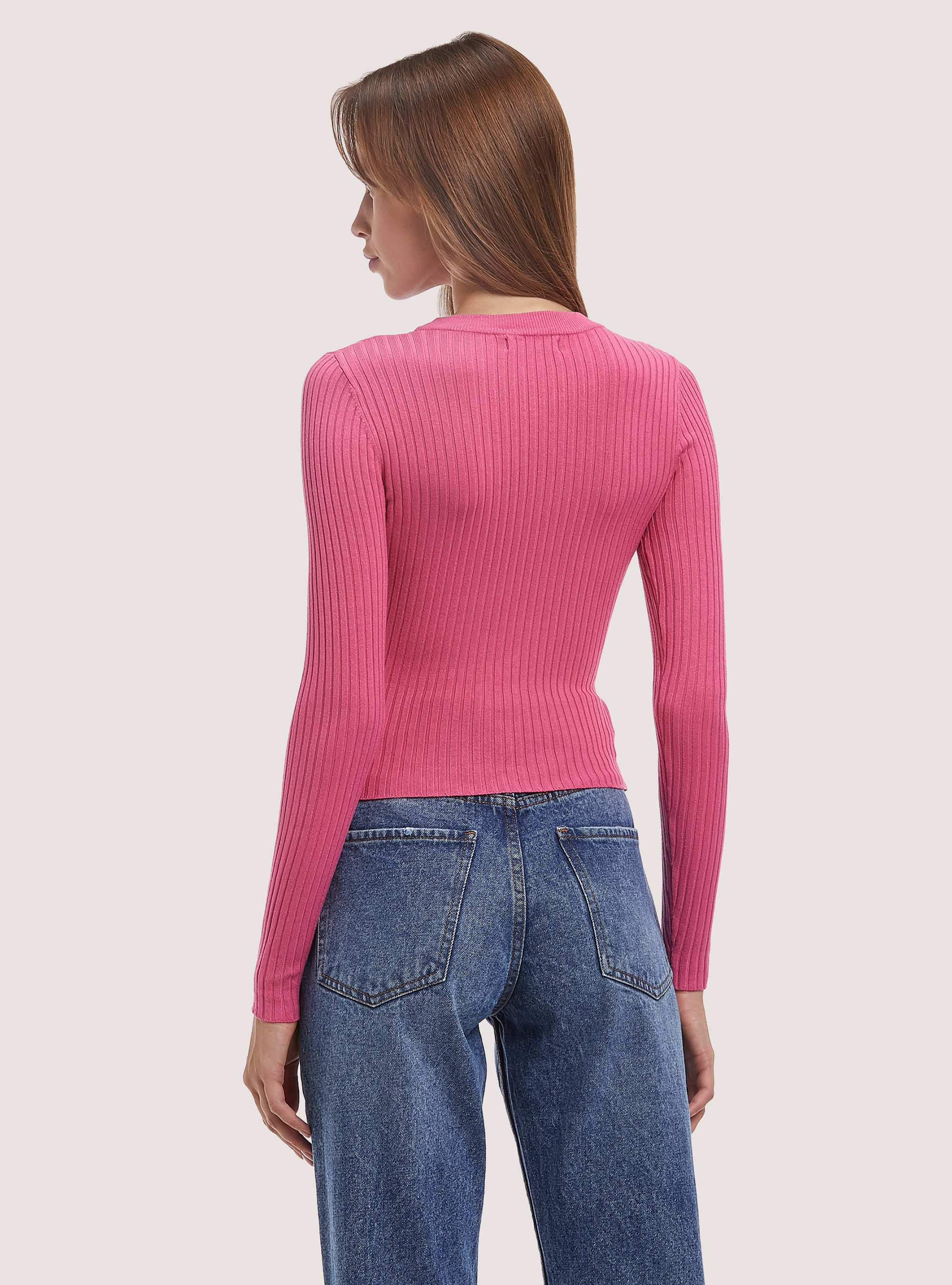 Soft cropped ribbed stretch pullover, MPK1 PINK MEL DARK