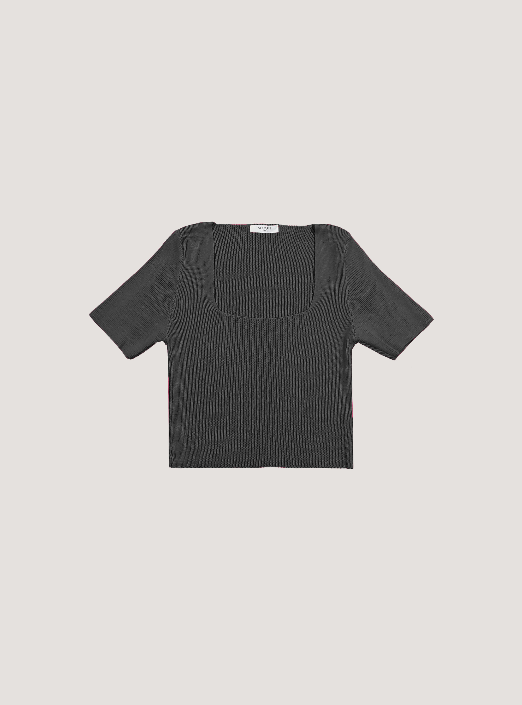 Ribbed cropped sweater with square neckline, BK1 BLACK