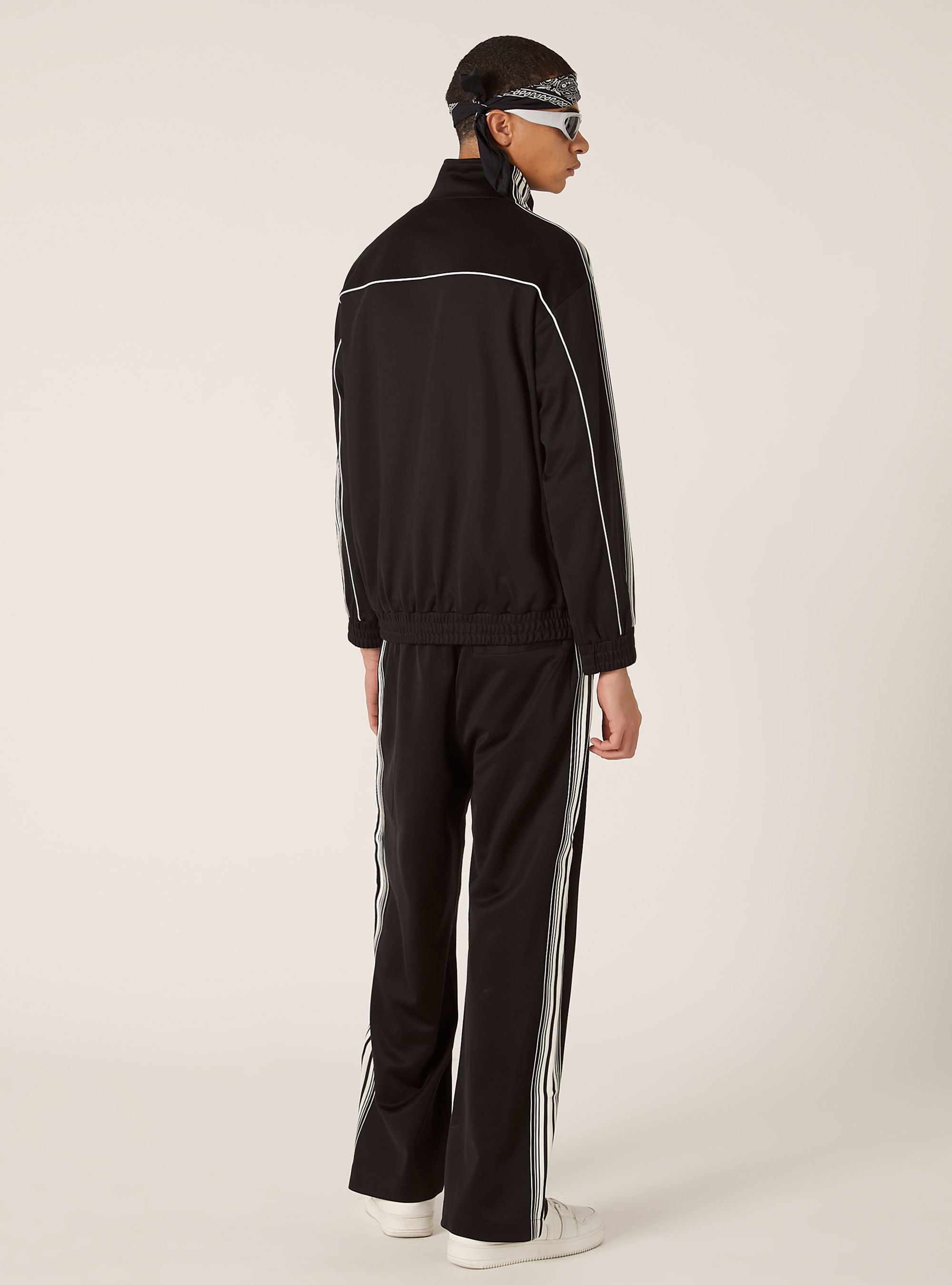 Acetate sweatshirt with zipper and side bands, BK1 BLACK