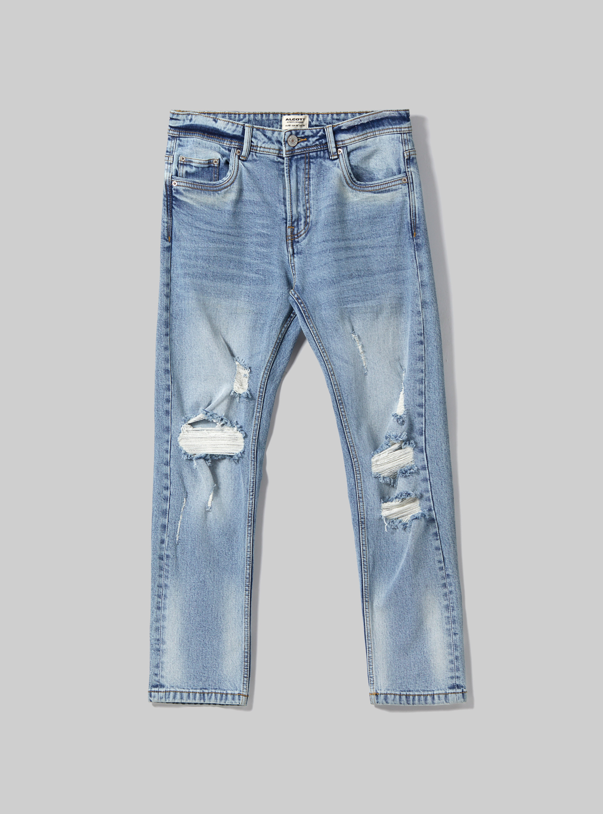 Slim fit stretch denim jeans with rips, D003 MEDIUM BLUE