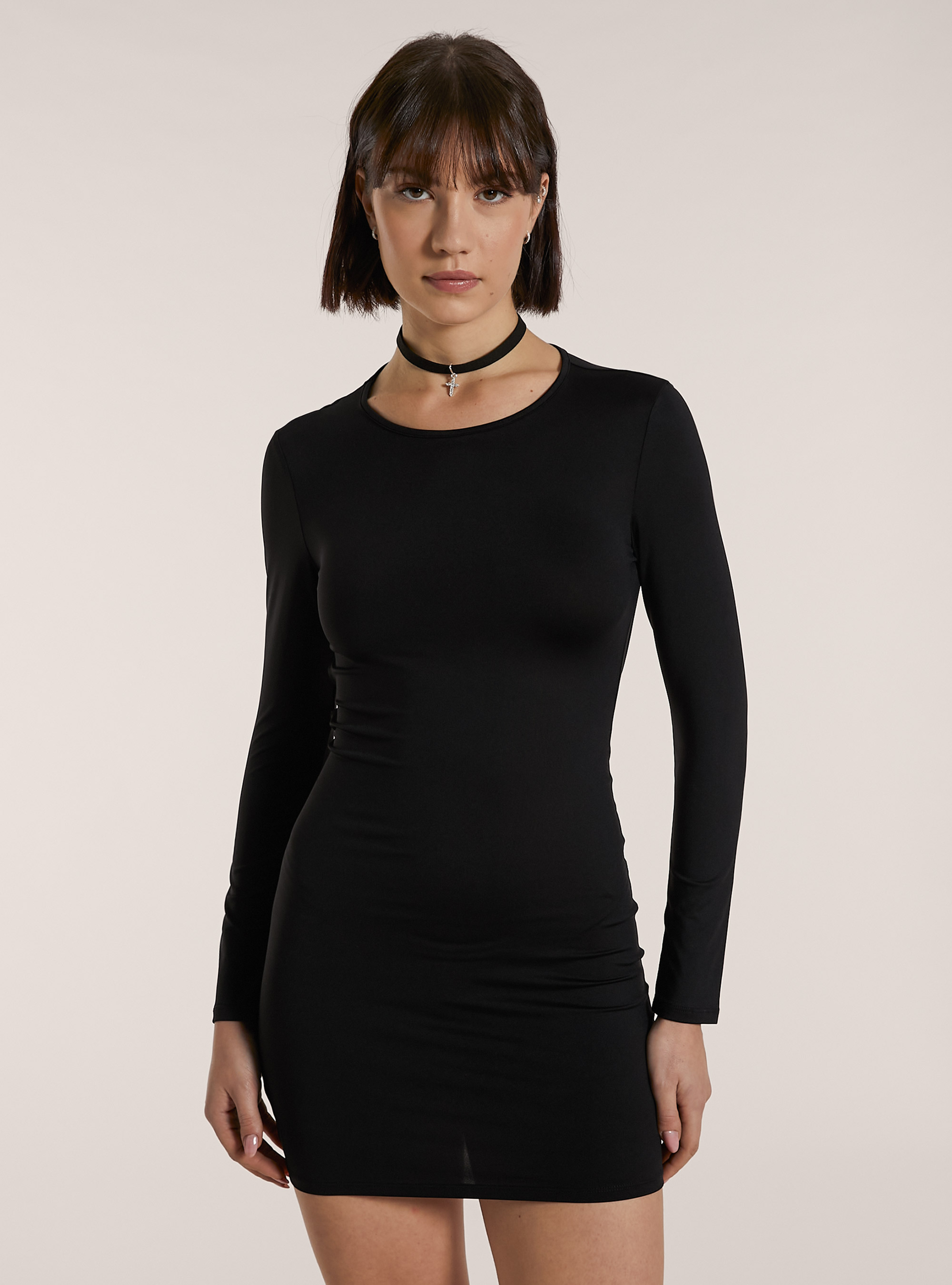 Long-sleeved dress with open back, BK1 BLACK
