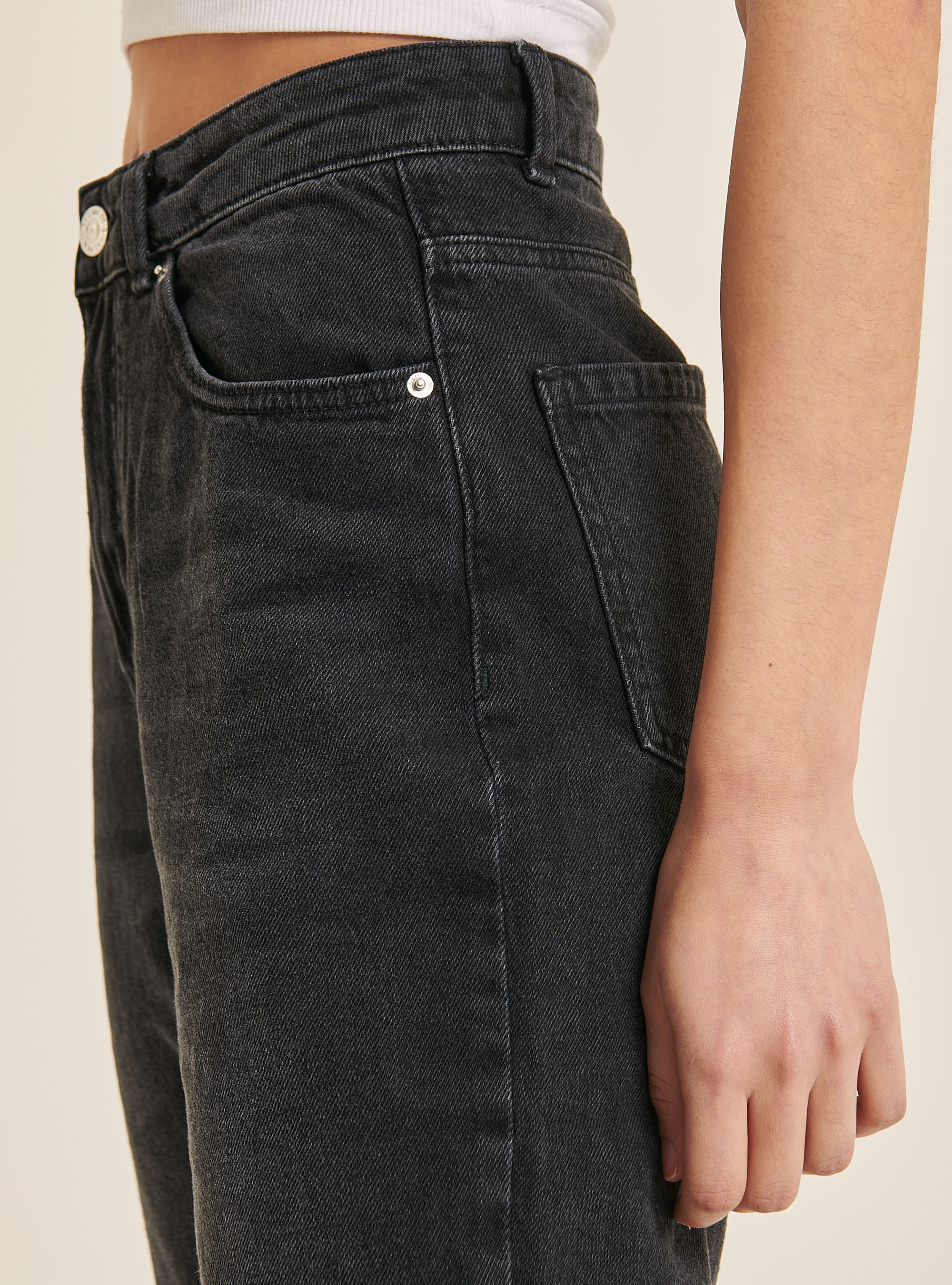 Organic cotton mom fit jeans, BLACK