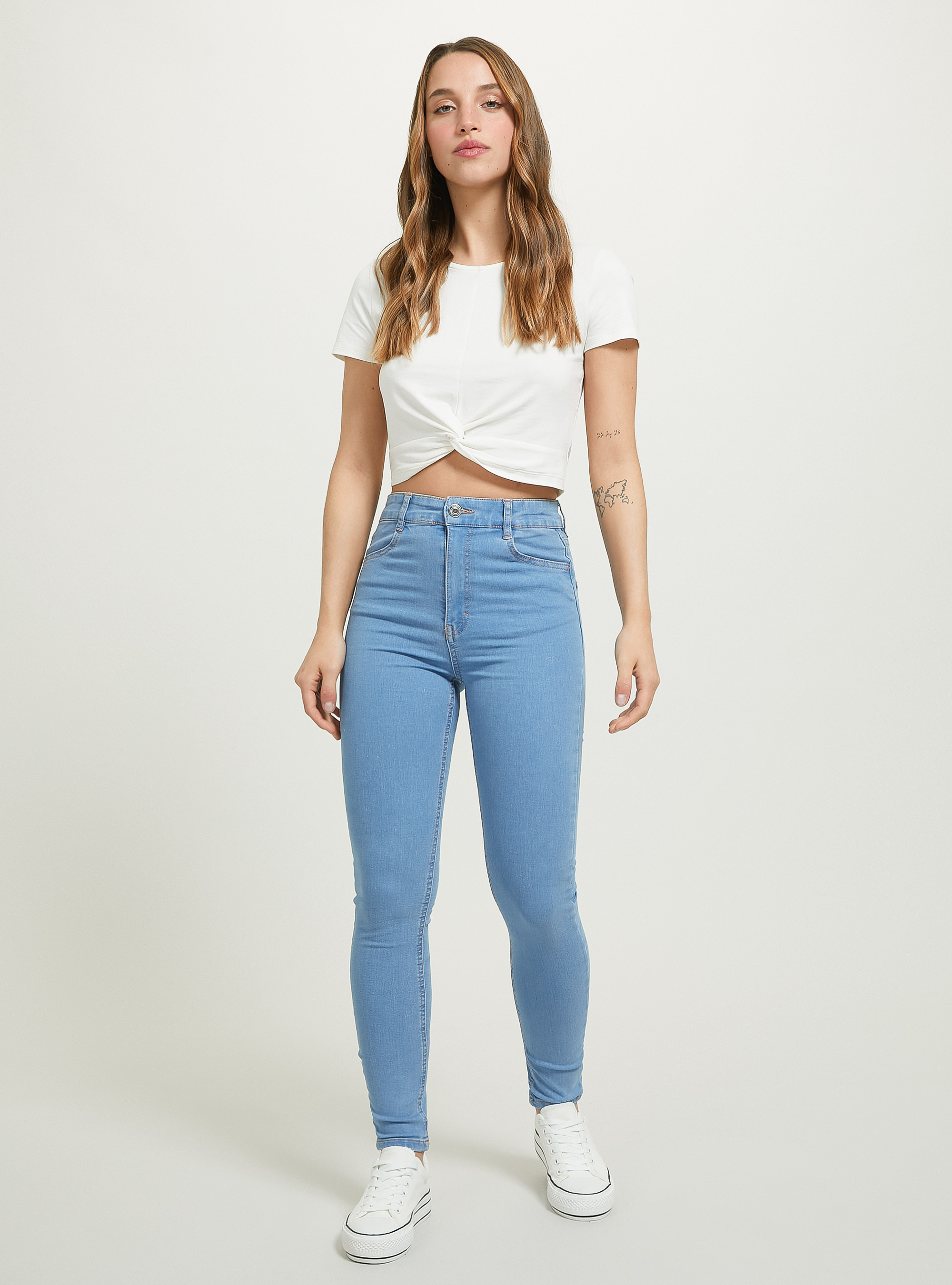 Jeans skinny fit a vita alta, D006 AZURE