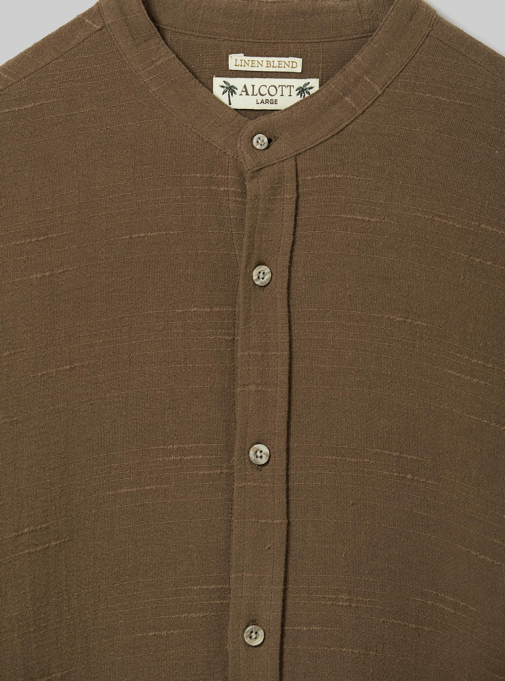 Linen blend shirt with Korean collar, TB1 TOBACCO DARK