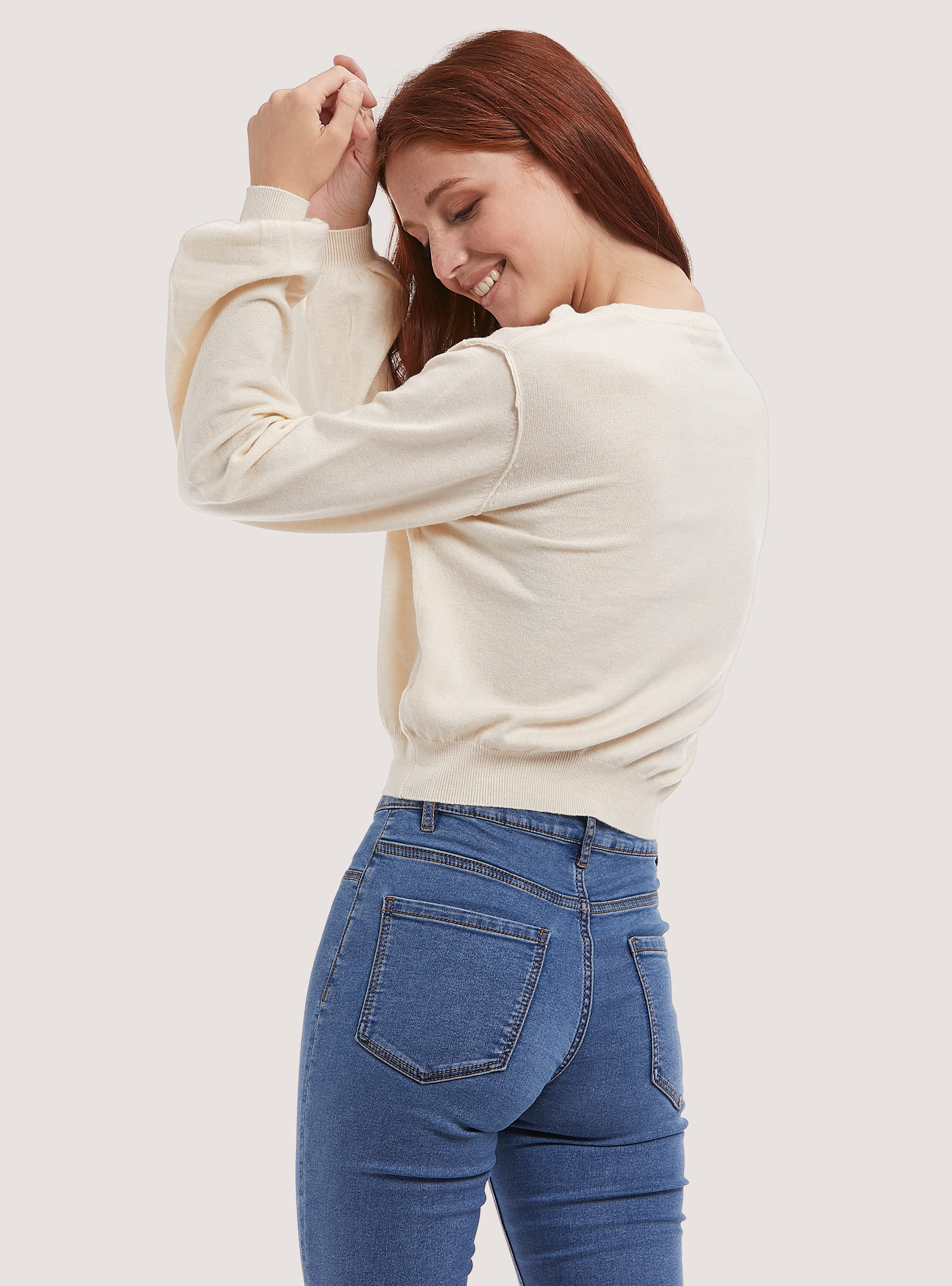 Jersey corto con mangas abullonadas, C034 CREAM