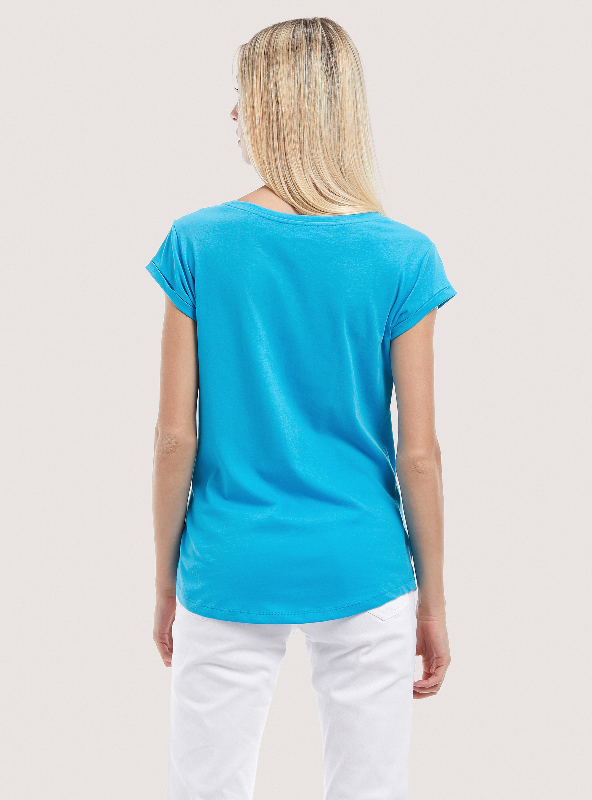 Maglietta basic in cotone con taschino, C2311 AZZURRE