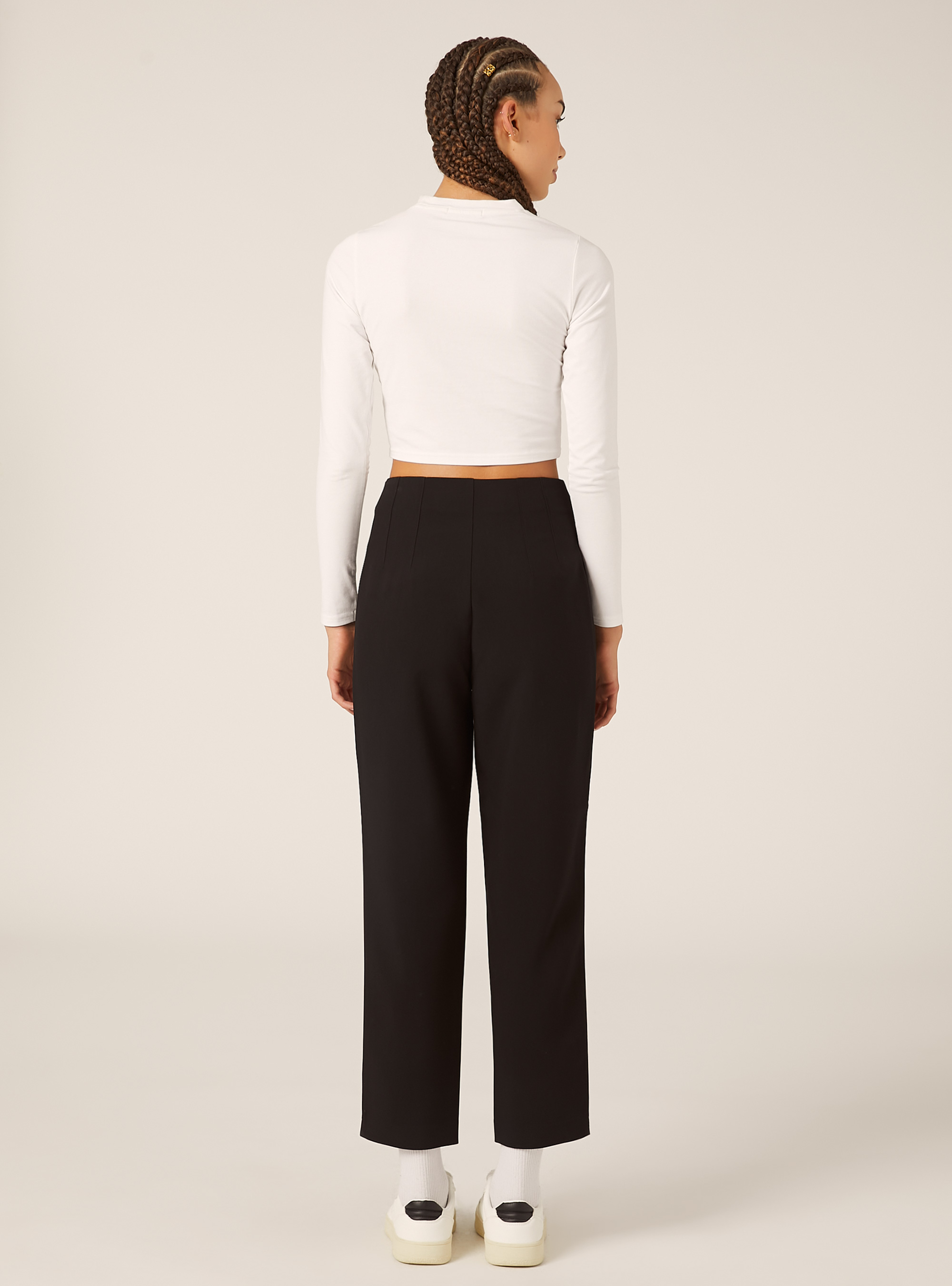 Plain trousers with pleats, BK1 BLACK