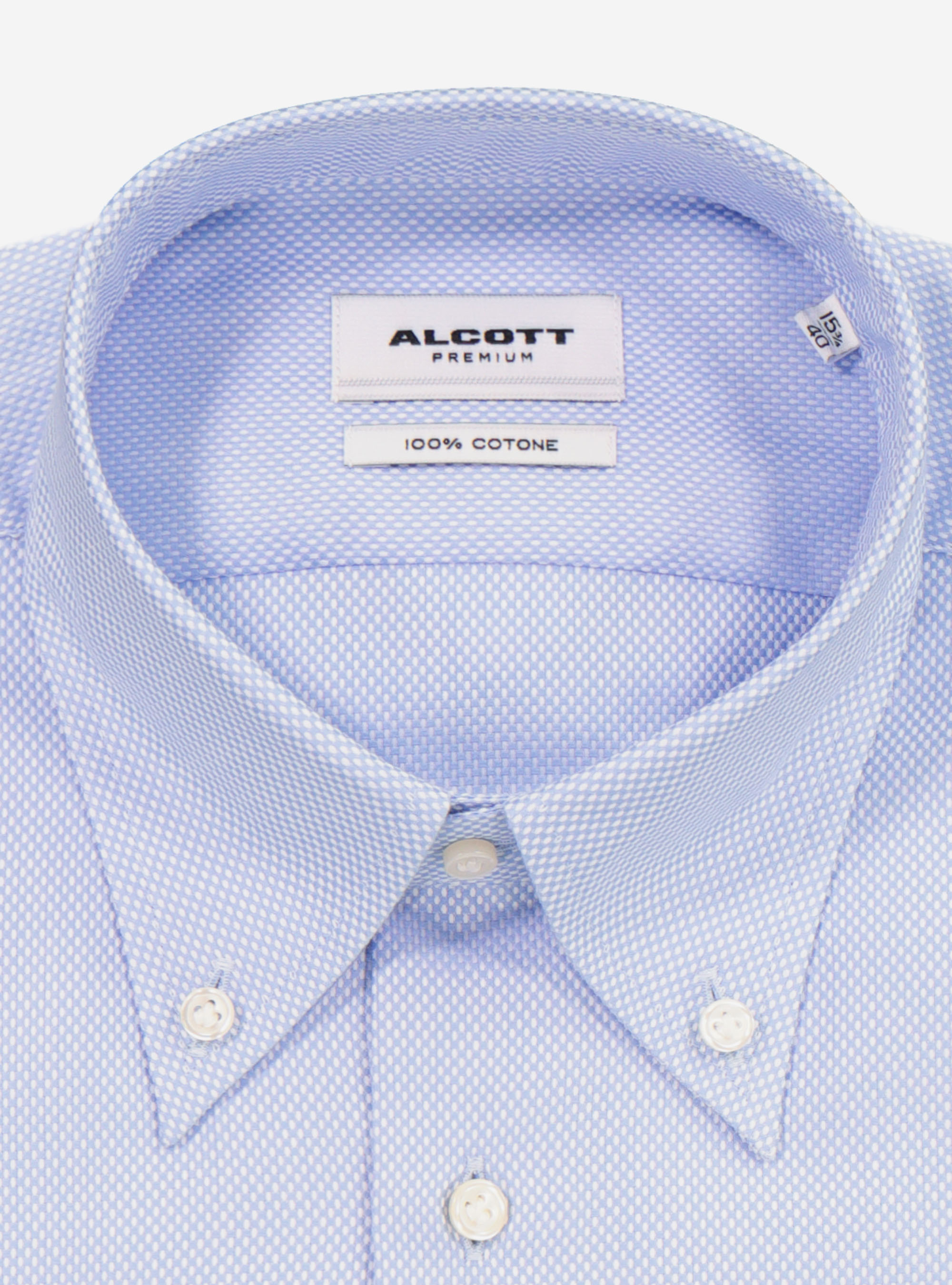 BUTTON DOWN SHIRT IN FANCY COTTON, AZURE