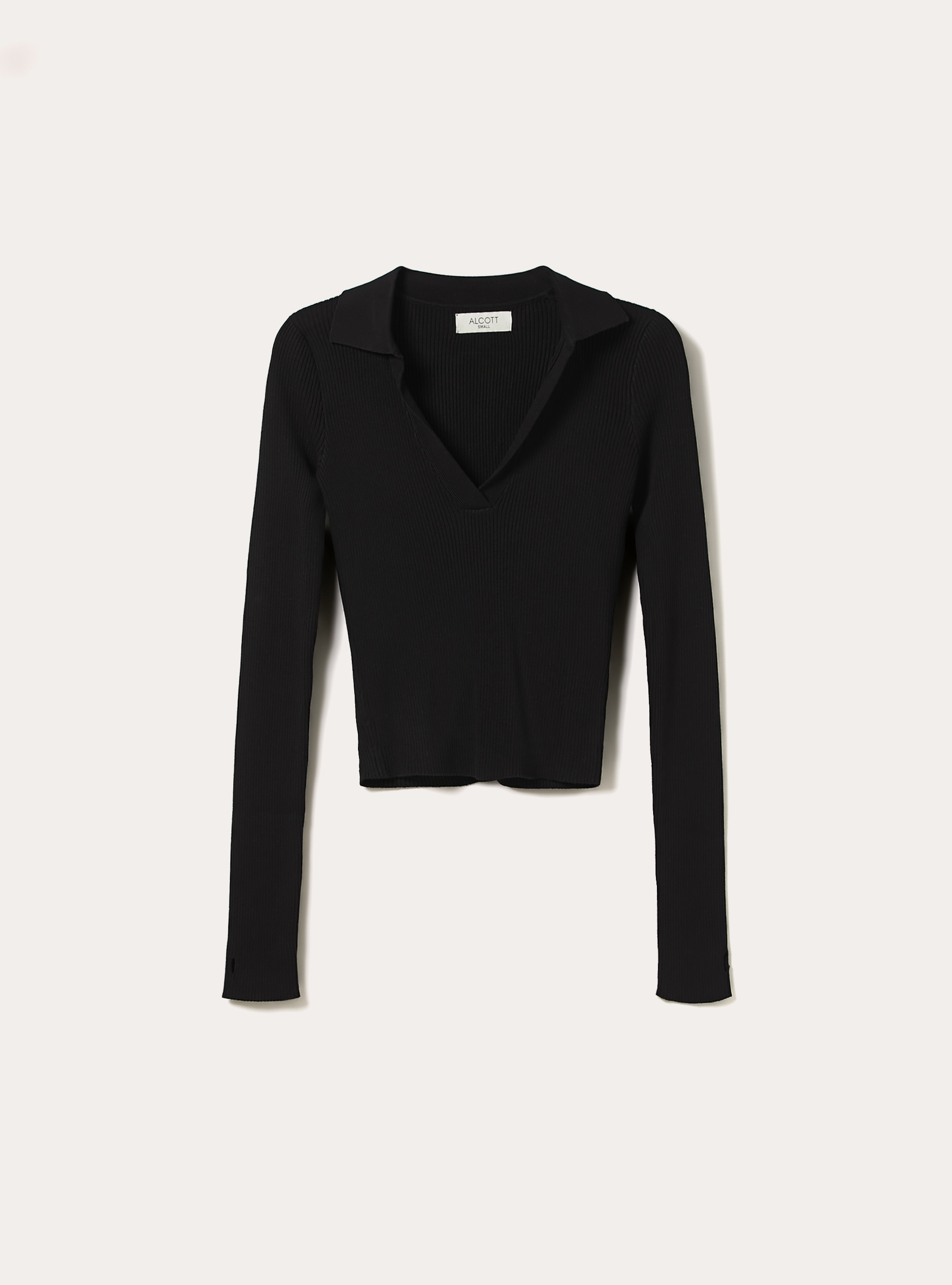 Geripptes Strick-Polohemd, BK1 BLACK